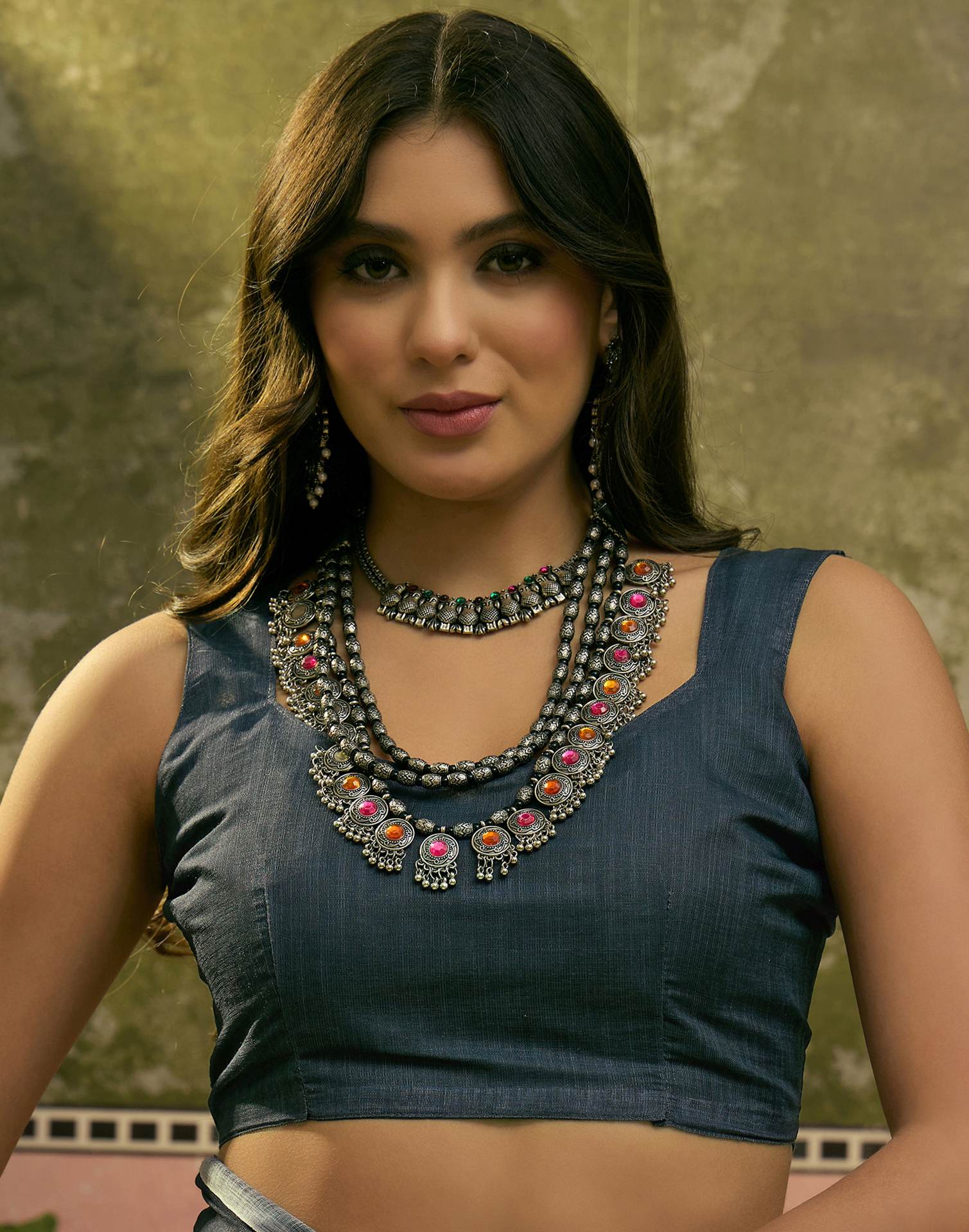 Ready To Wear Dusty Rama Blue Linen Cotton Printed Saree - Image 9