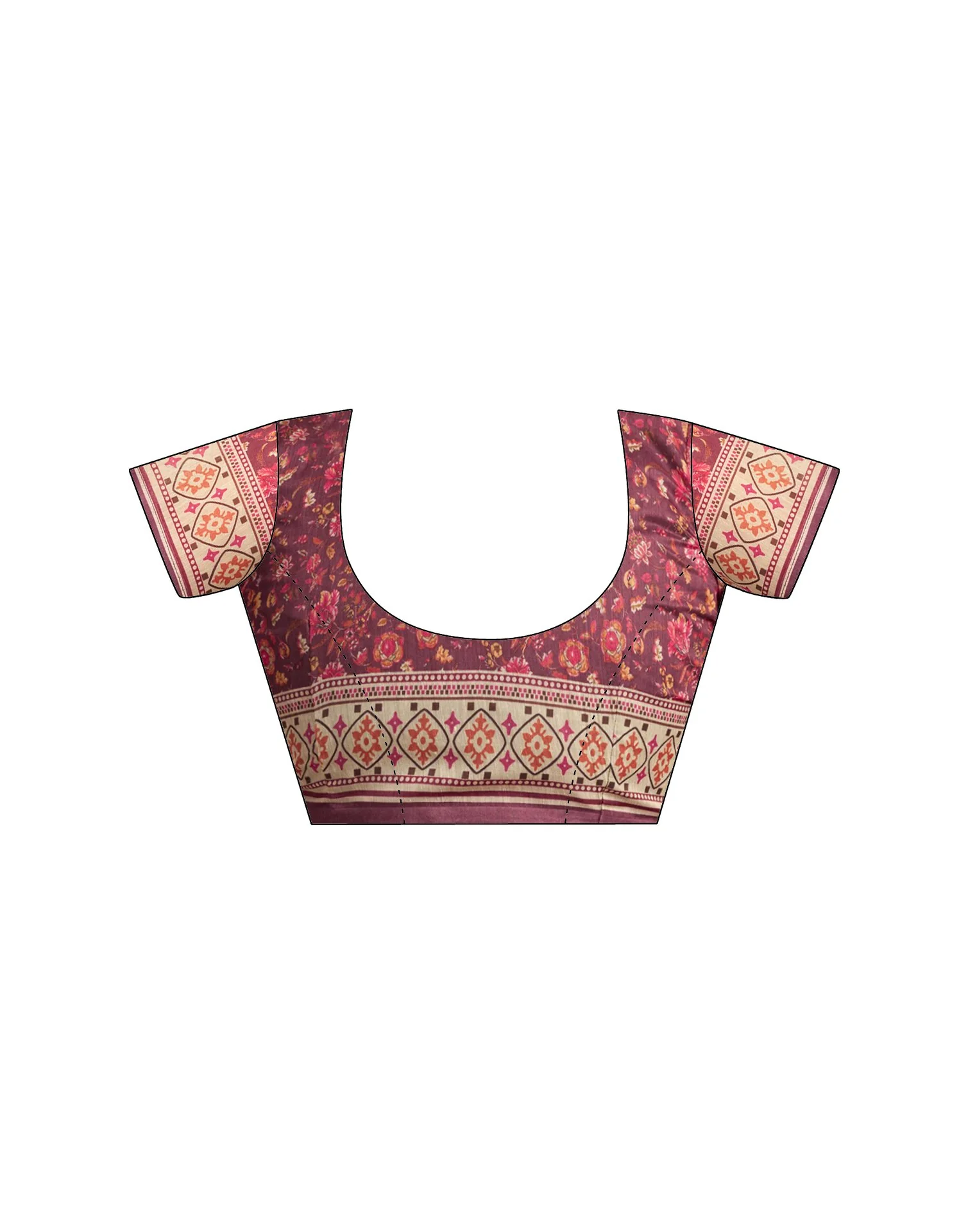 Ready To Wear Dusty Wine Linen Floral Printed Saree - Image 11