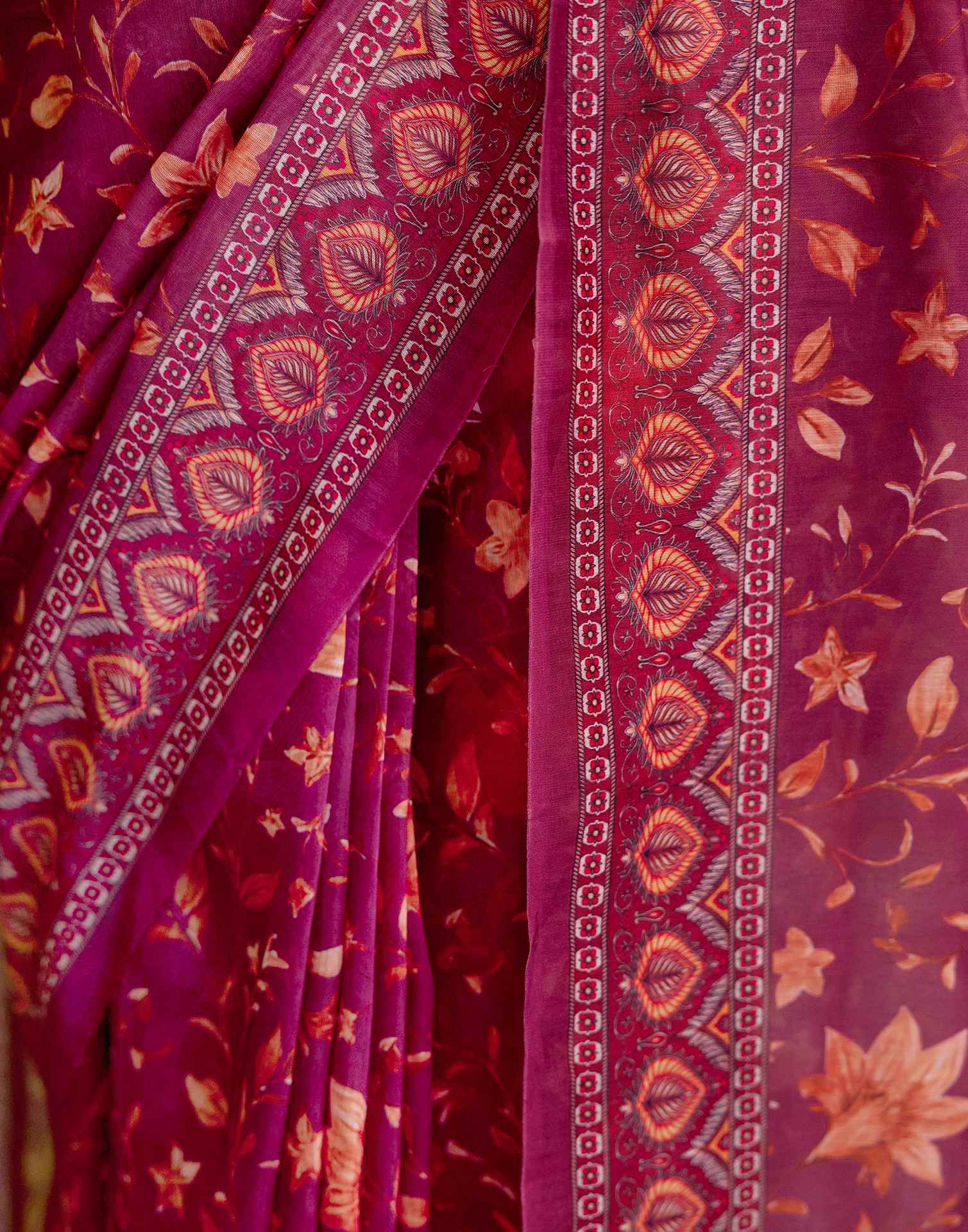 Ready To Wear Dusty Wine Linen Printed Saree - Image 11