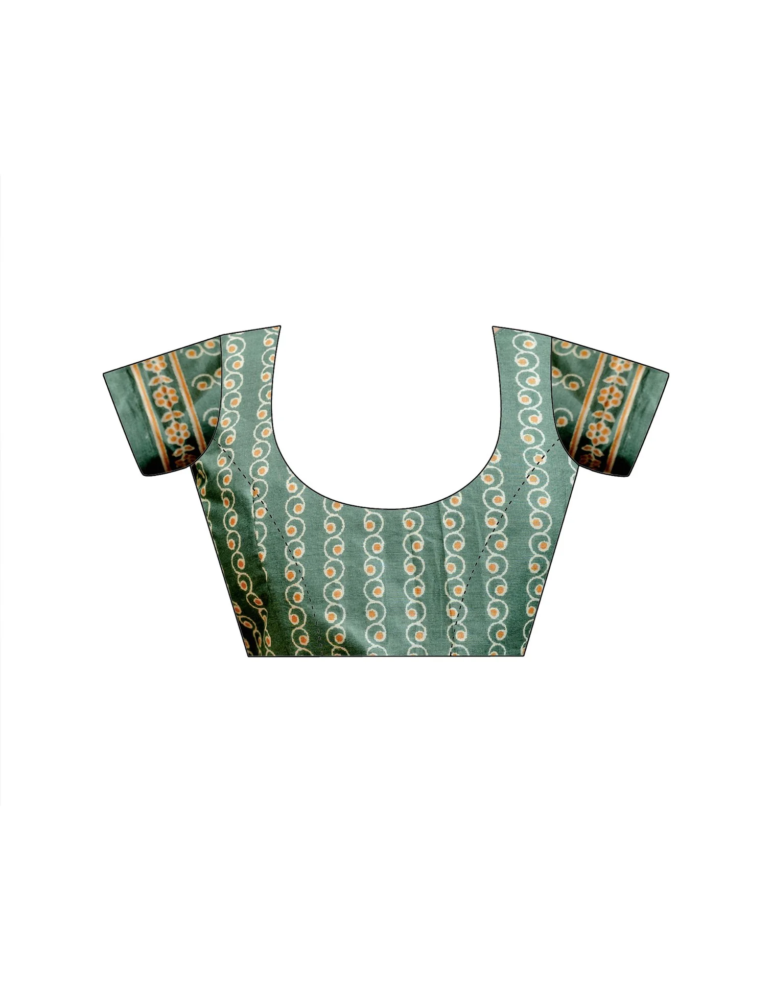 Ready To Wear Green Cotton Printed Saree - Image 14