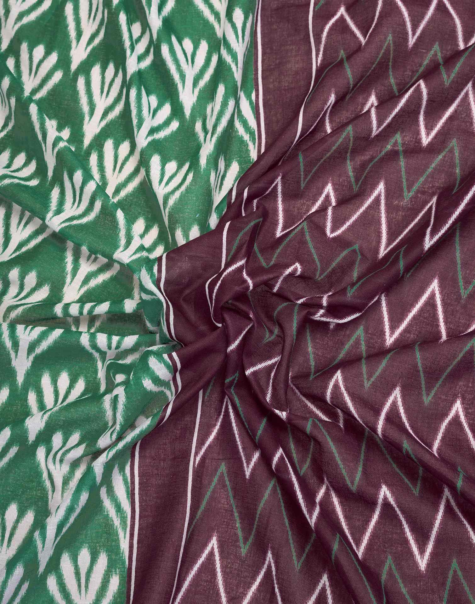 Ready To Wear Green Cotton Printed Saree - Image 9