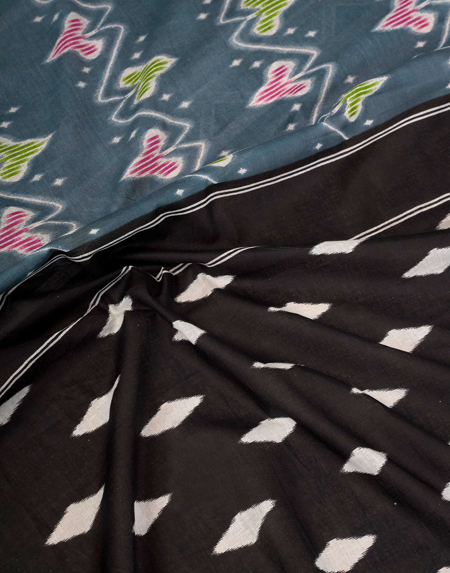 Ready To Wear Grey Cotton Ikkat Printed Saree - Image 9
