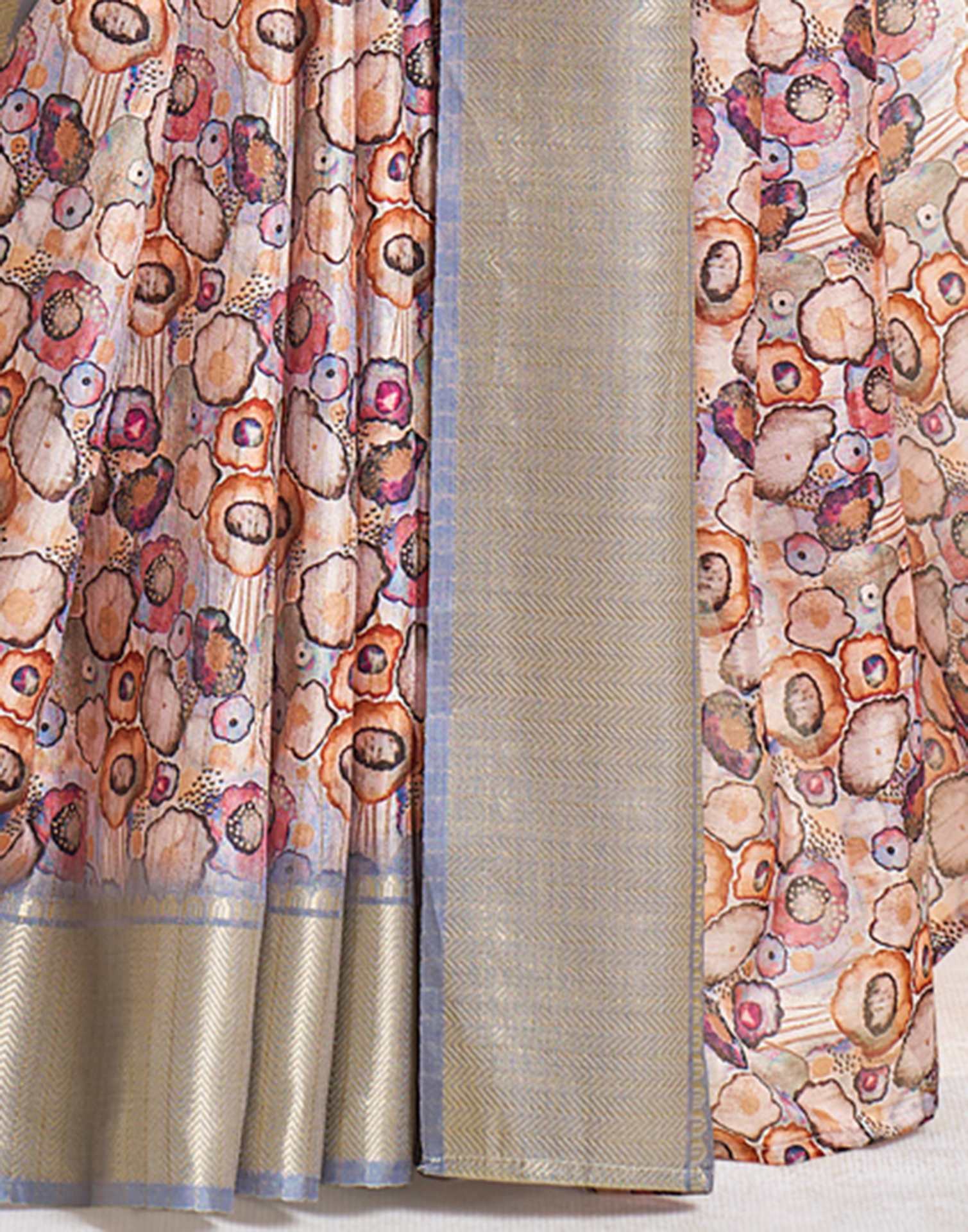 Ready To Wear Grey Dola Silk Printed Saree - Image 9