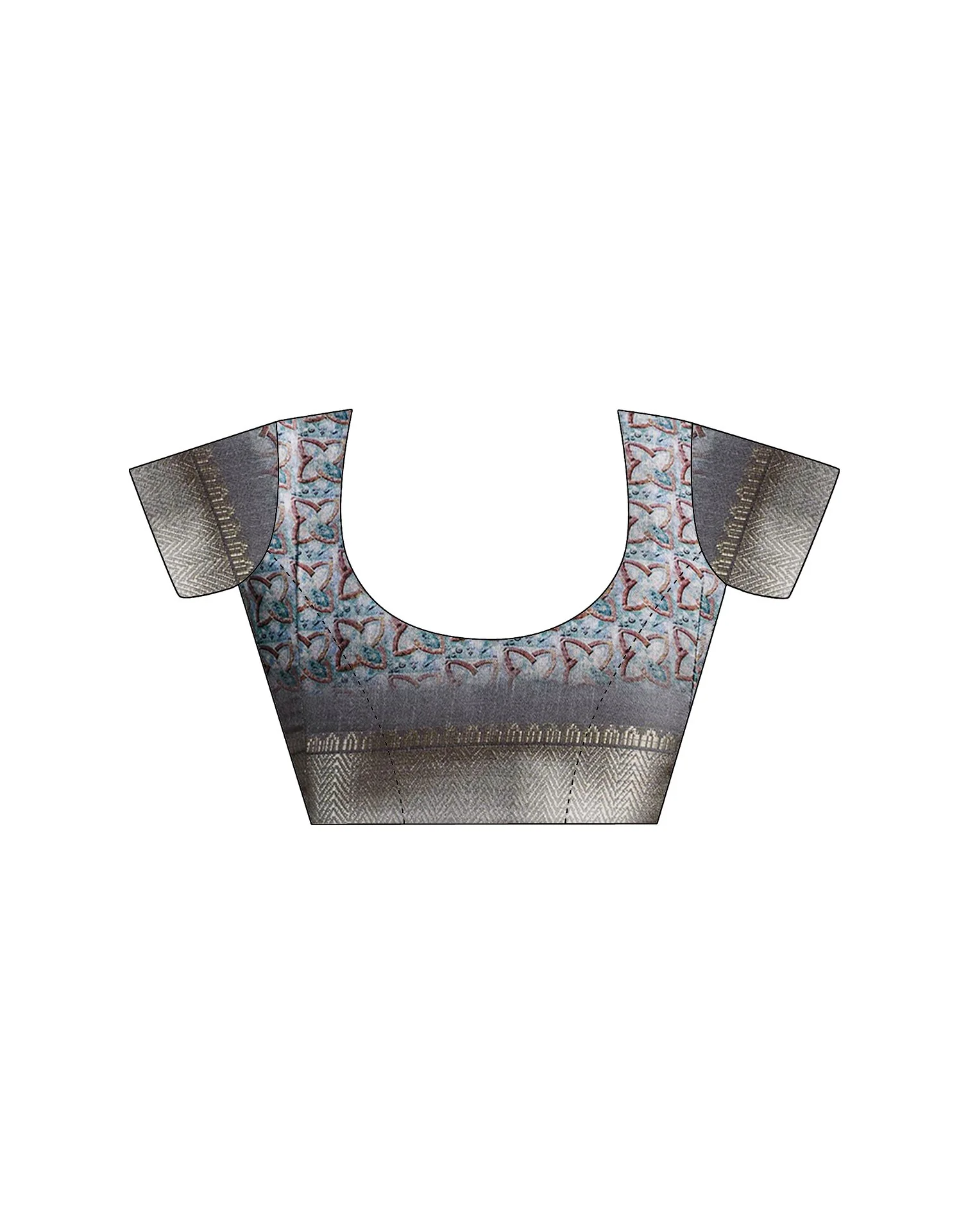 Ready To Wear Grey Dola Silk Printed Saree - Image 12