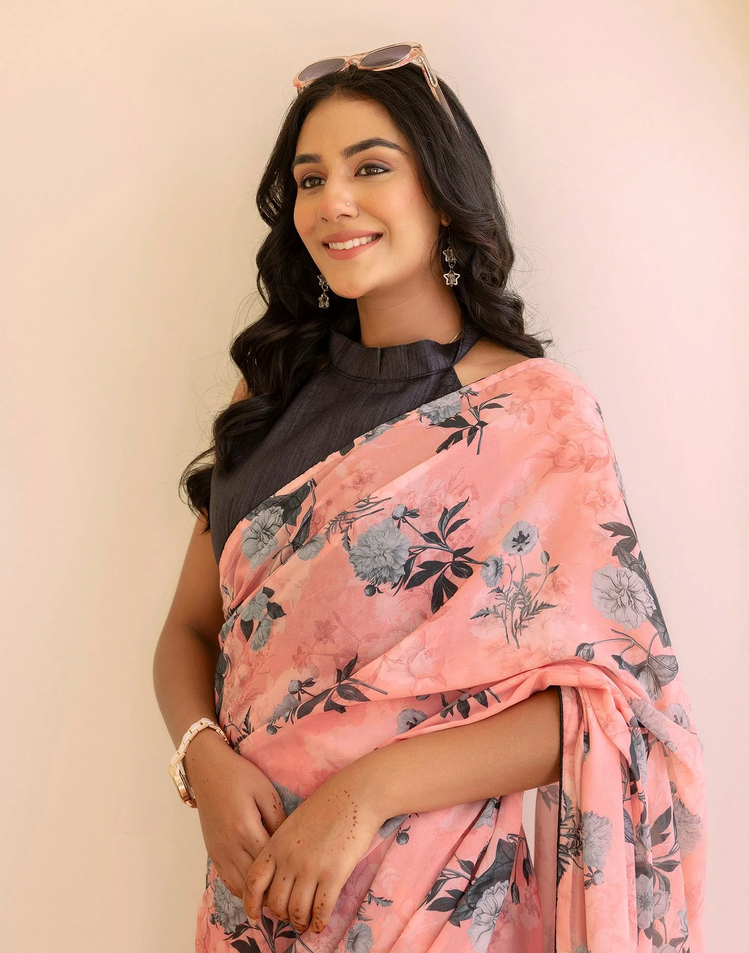 Ready To Wear Grey Georgette Floral Printed Saree - Image 8