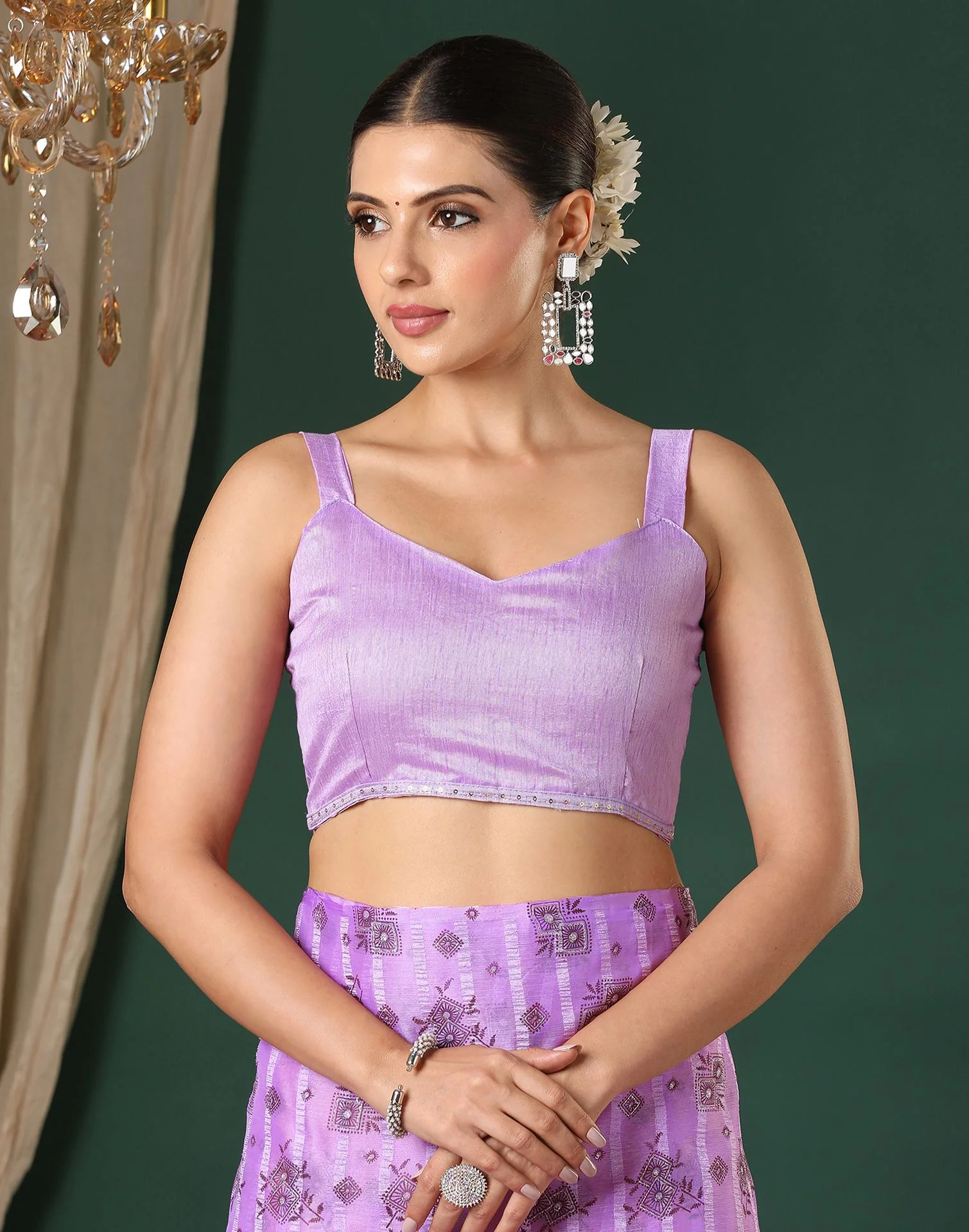 Lavender Georgette Woven Floral Printed Saree - Image 7