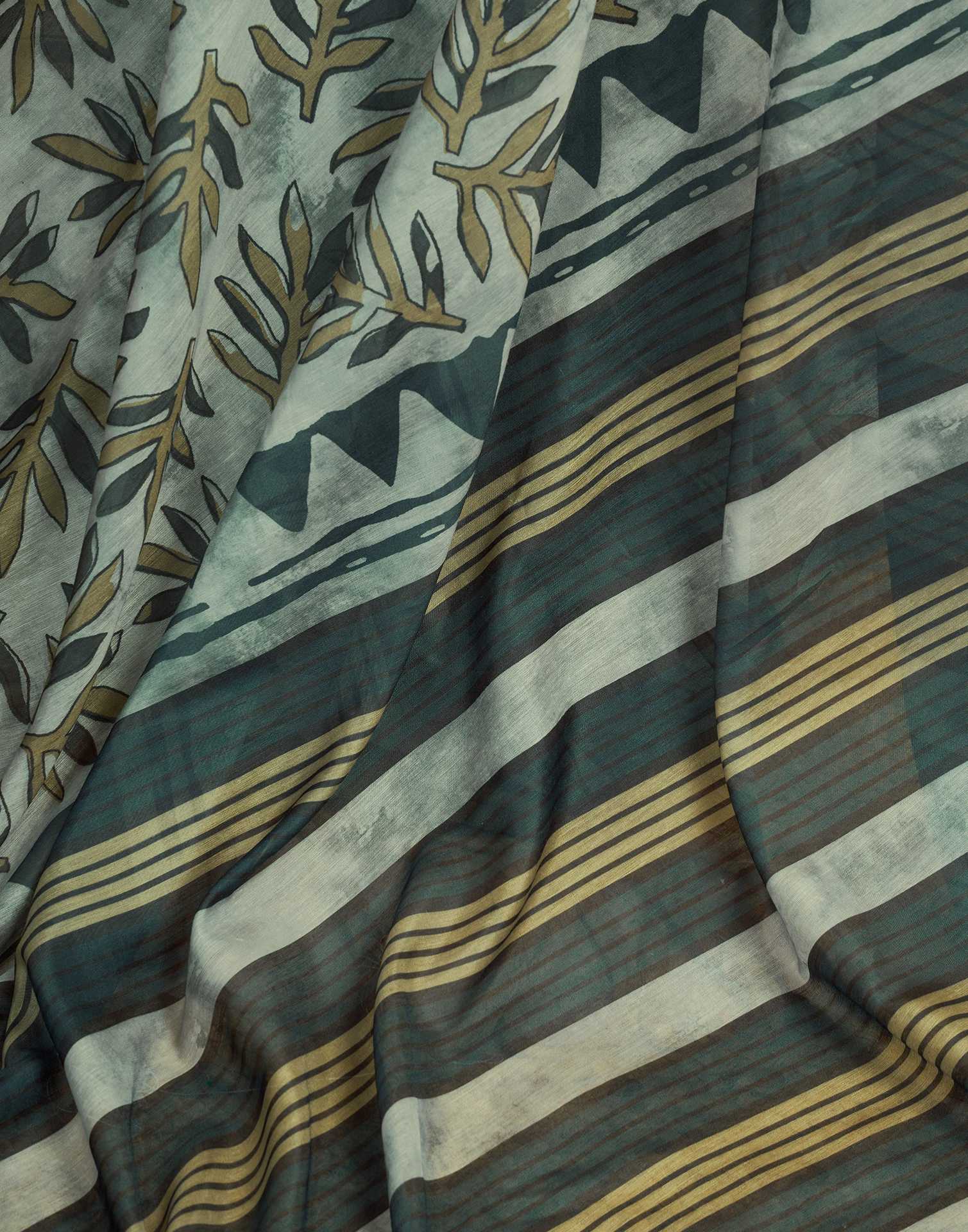 Ready To Wear Grey Linen Printed Saree - Image 11