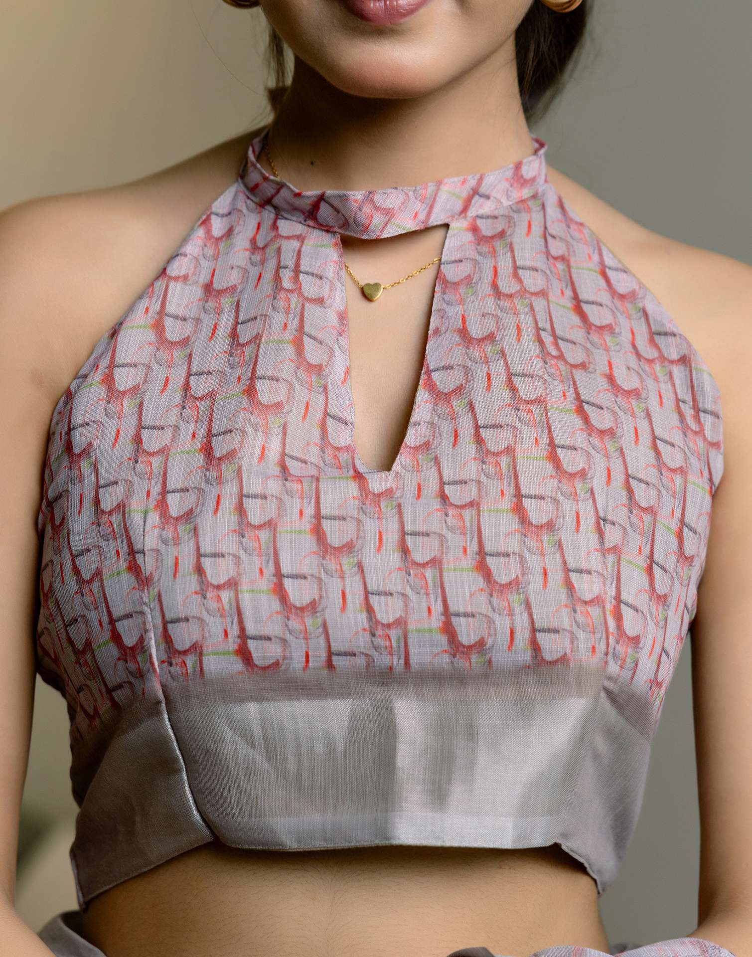 Ready To Wear Grey Linen Woven Border Printed Saree - Image 10