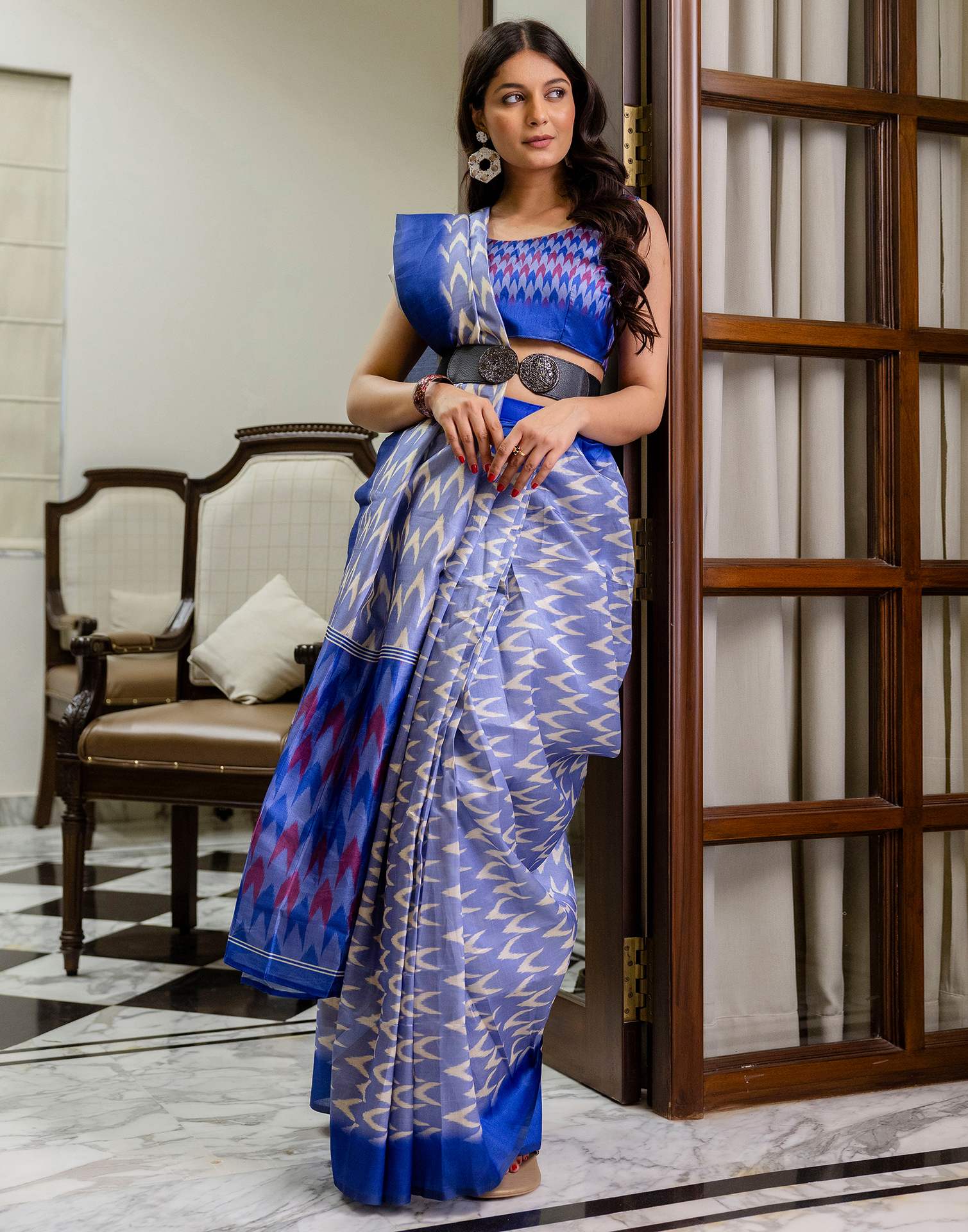 Ready To Wear Lavender Silk Ikkat Printed Saree - Image 10