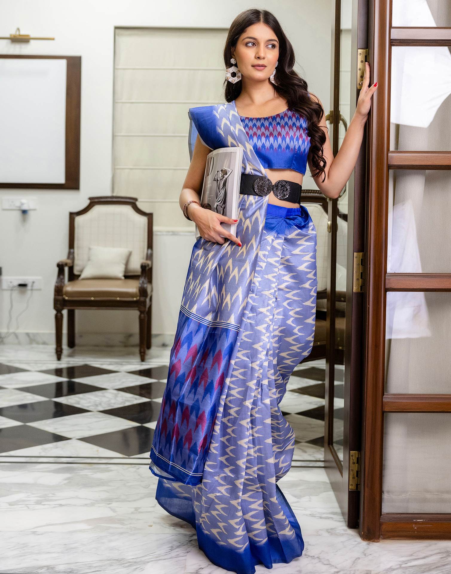 Ready To Wear Lavender Silk Ikkat Printed Saree - Image 11