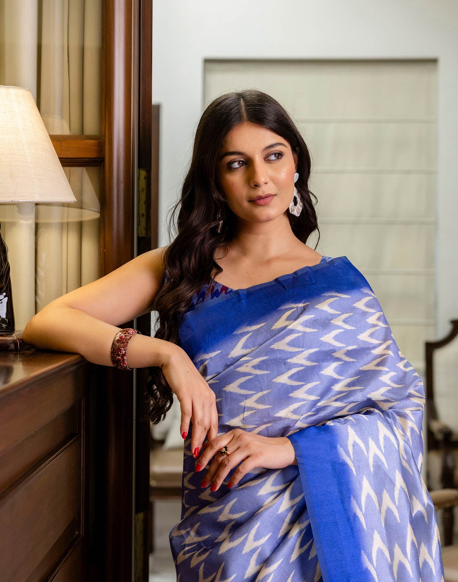 Ready To Wear Lavender Silk Ikkat Printed Saree - Image 5