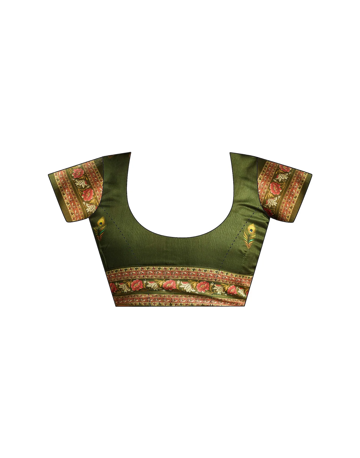 Ready To Wear Lemon Green Chanderi Cotton Printed Saree - Image 11