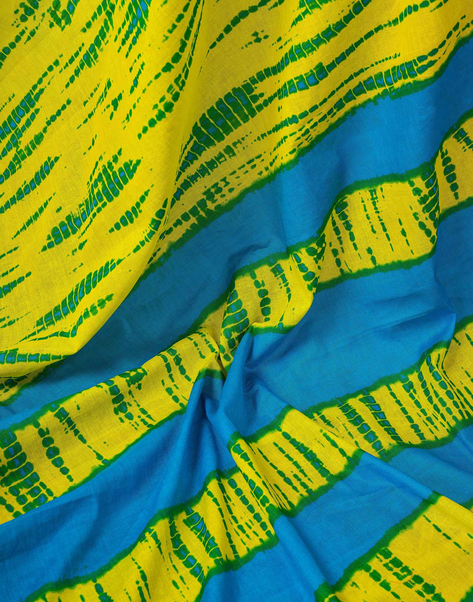 Ready To Wear Lemon Yellow Cotton Printed Saree With Pocket - Image 11