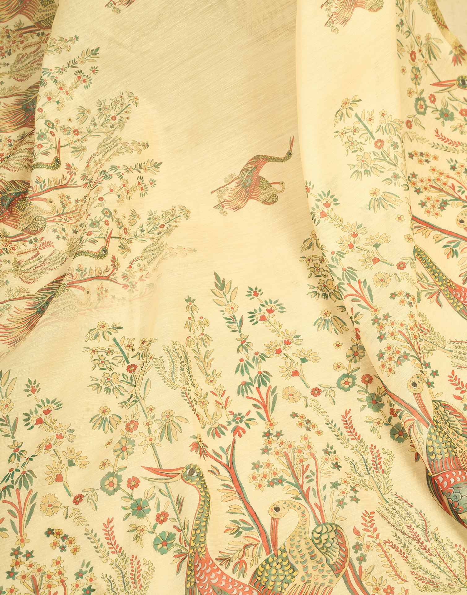Ready To Wear Light Beige Chanderi Cotton Printed Saree - Image 10