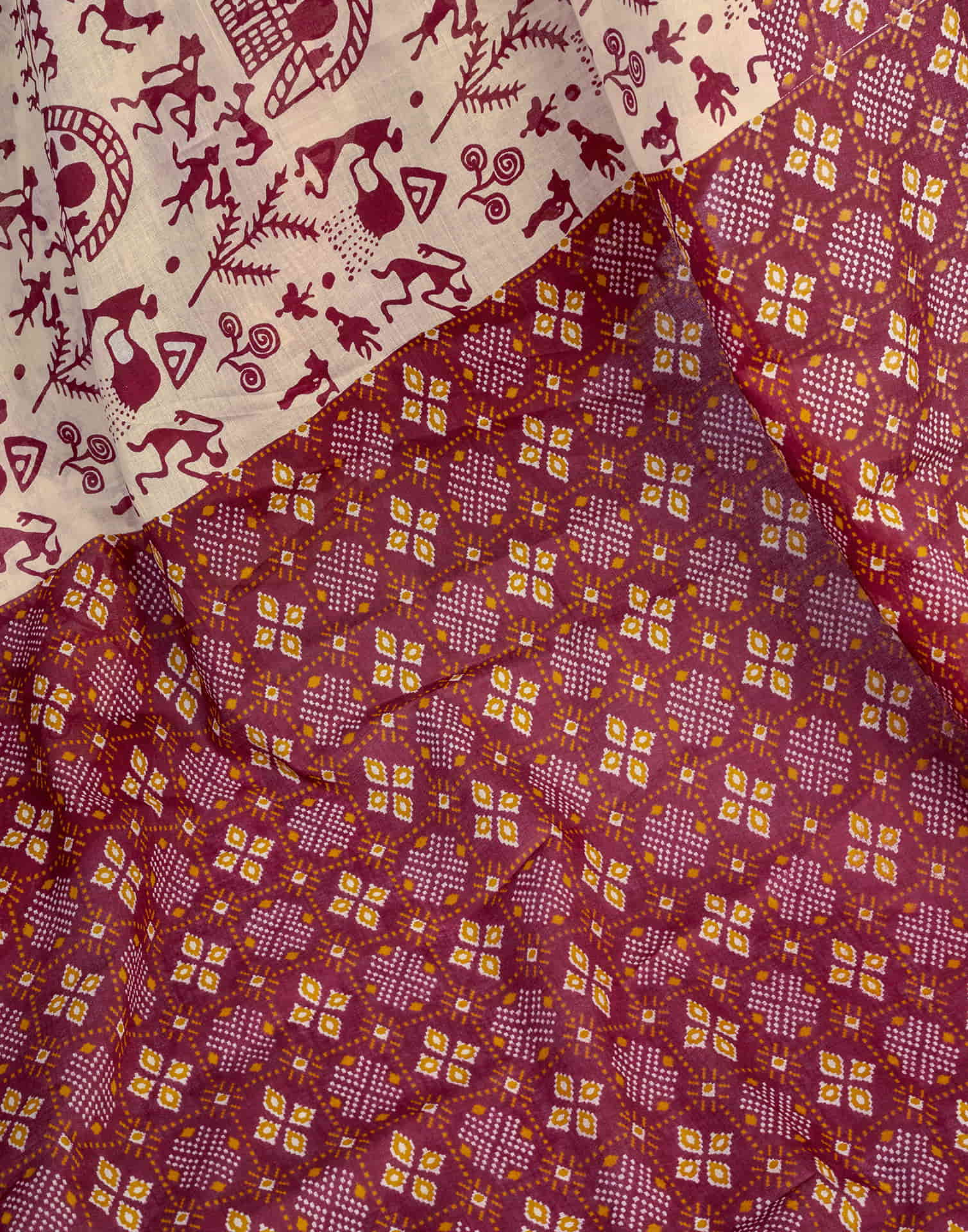 Ready To Wear Light Beige Cotton Warli Printed Saree - Image 10