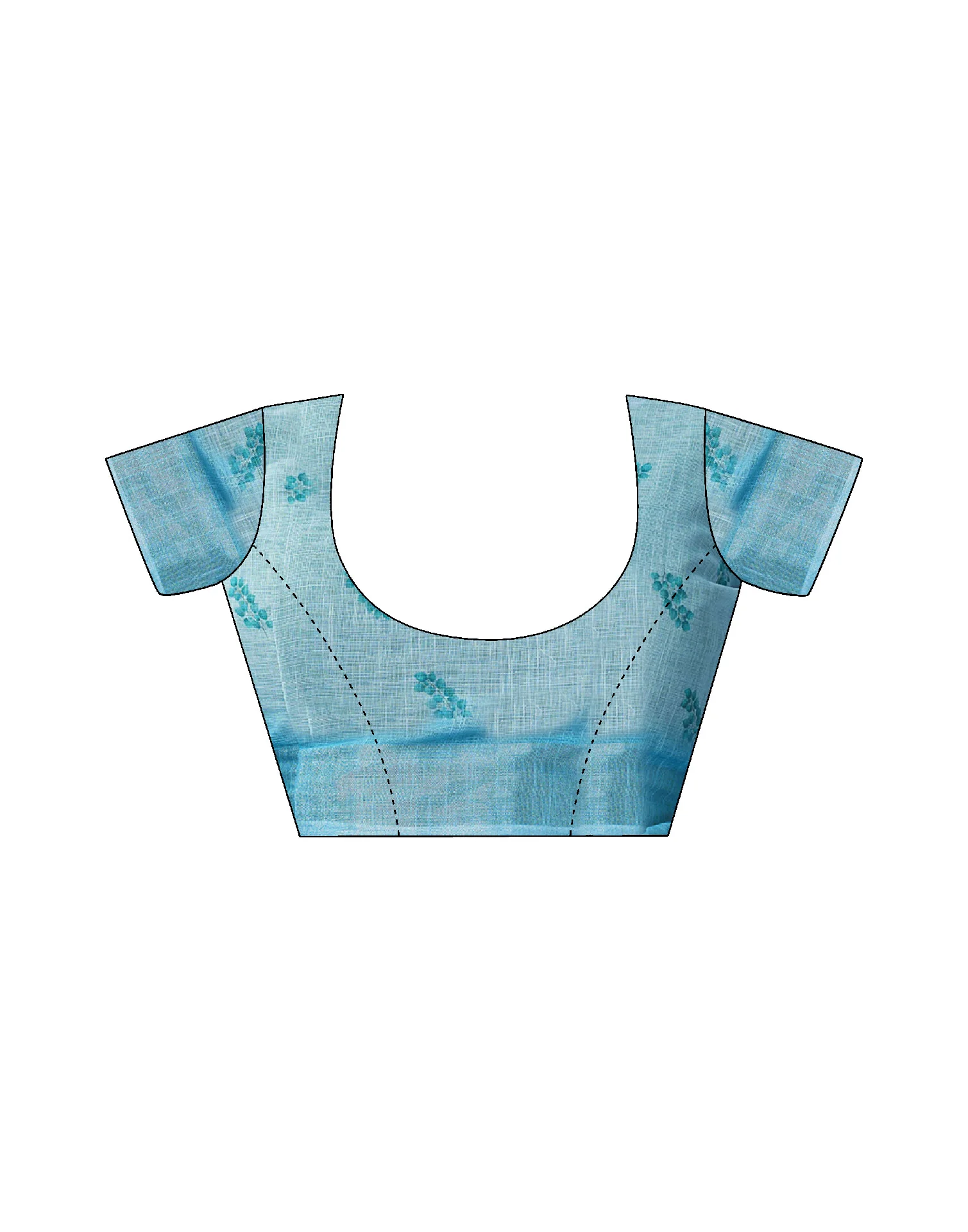 Ready To Wear Light Blue Linen Zari Printed Saree - Image 10