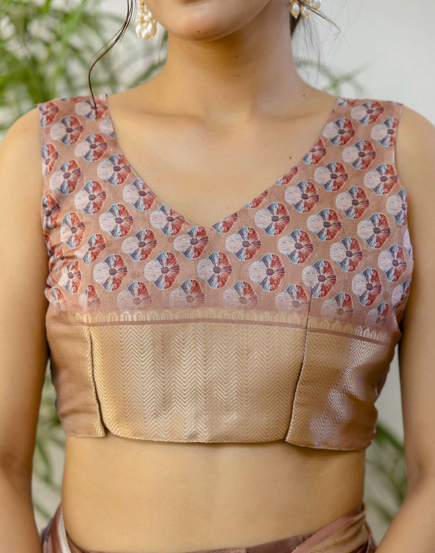 Ready To Wear Light Brown Dola Silk Woven Border Printed Saree - Image 14