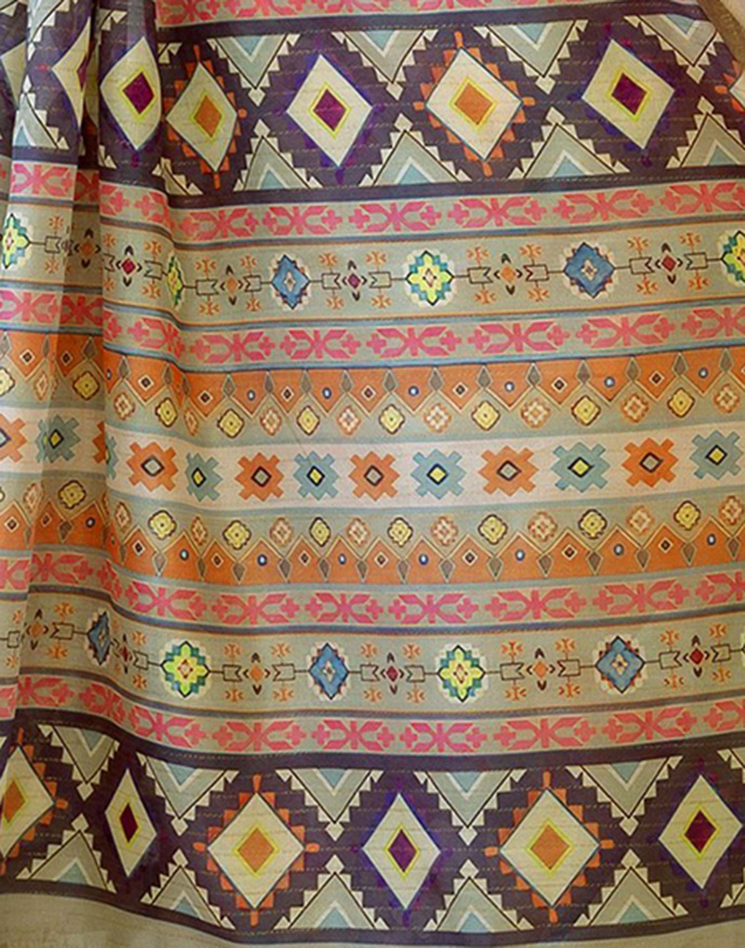 Ready To Wear Light Green Dola Silk Woven Border Printed Saree - Image 11