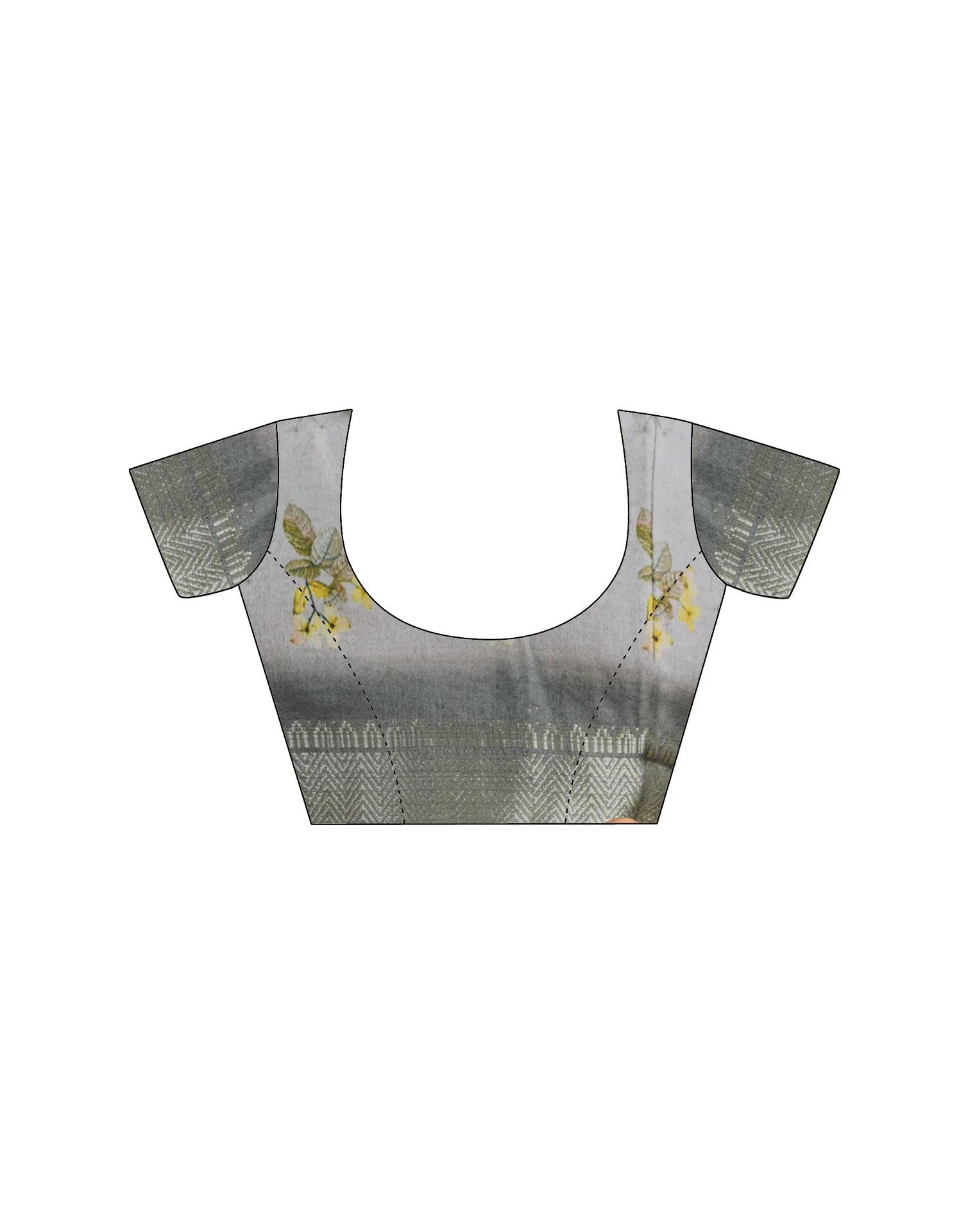 Ready To Wear Light Grey Dola Silk Printed Saree - Image 11