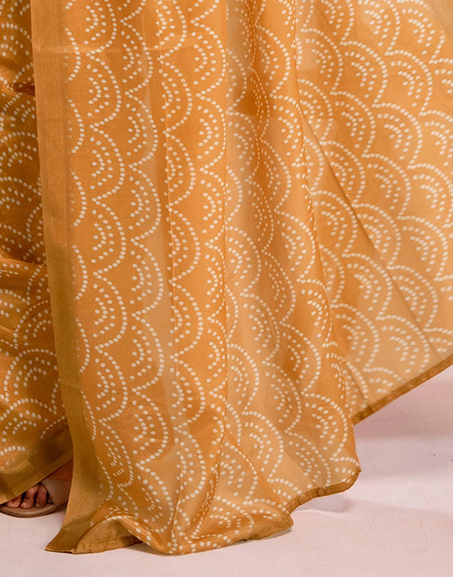 Ready To Wear Light Mustard Linen Printed Saree - Image 13