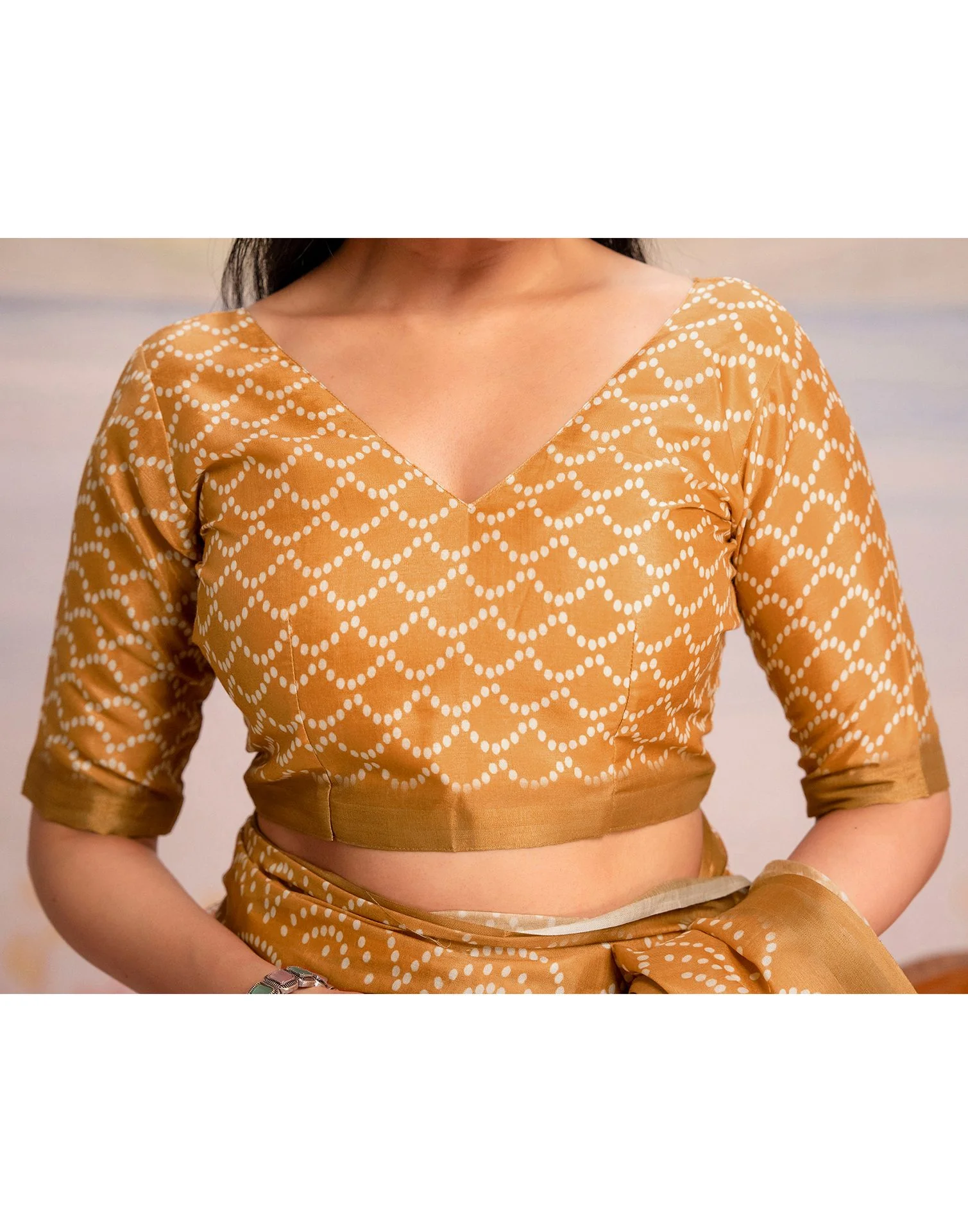 Ready To Wear Light Mustard Linen Printed Saree - Image 14