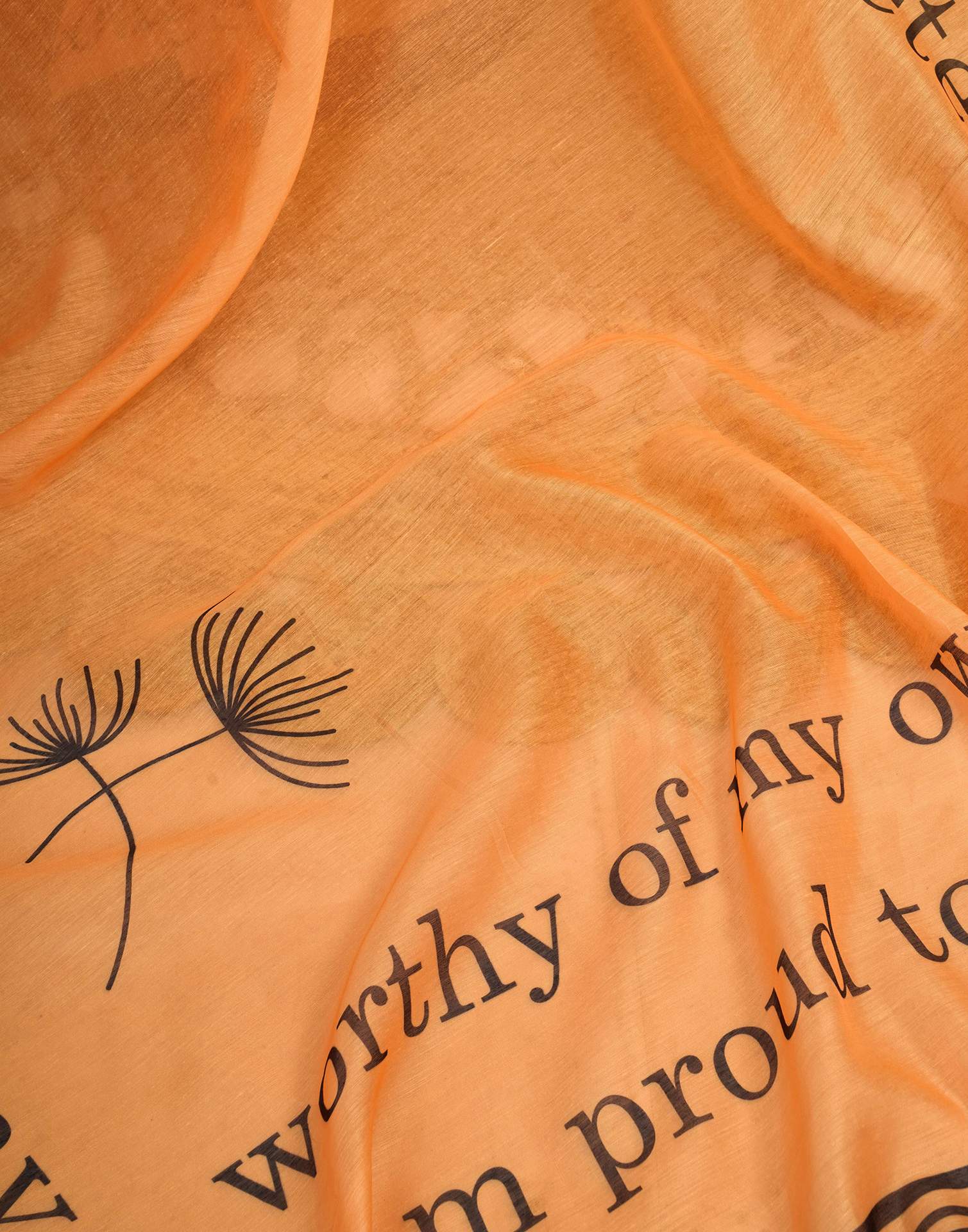 Ready To Wear Light Orange Linen Printed Saree - Image 10