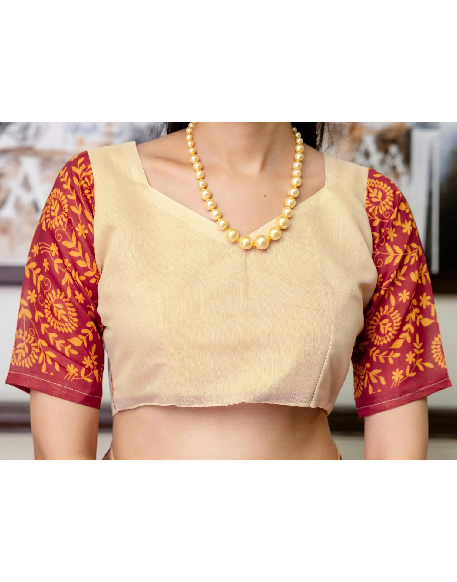 Ready To Wear Light Peach Linen Printed Saree - Image 10