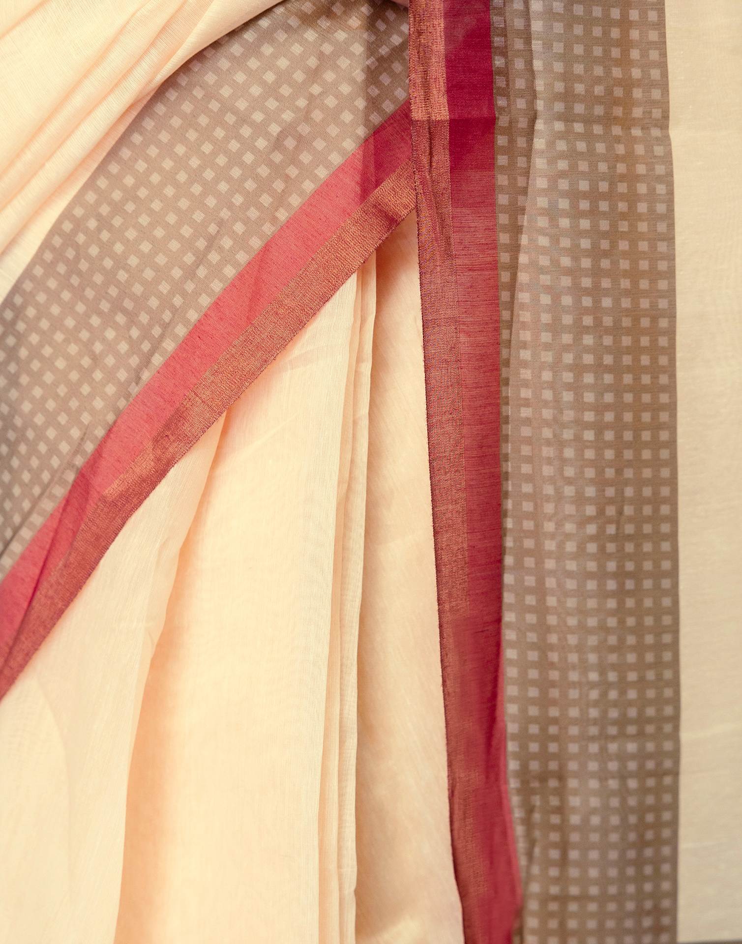 Ready To Wear Light Peach Linen Printed Saree - Image 11