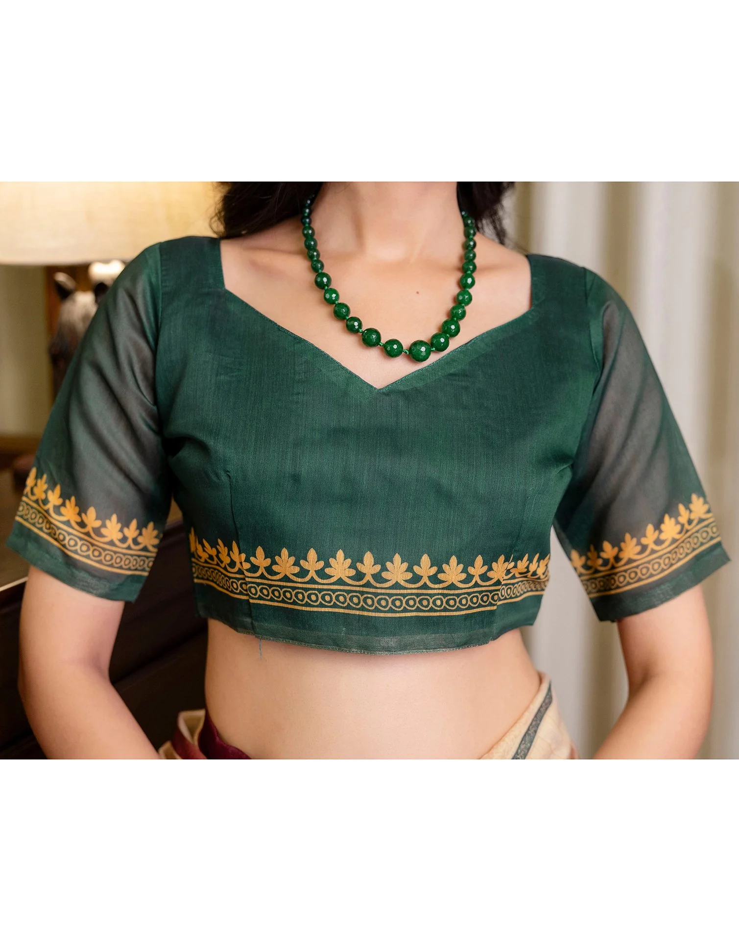 Ready To Wear Light Peach Linen Printed Saree - Image 10