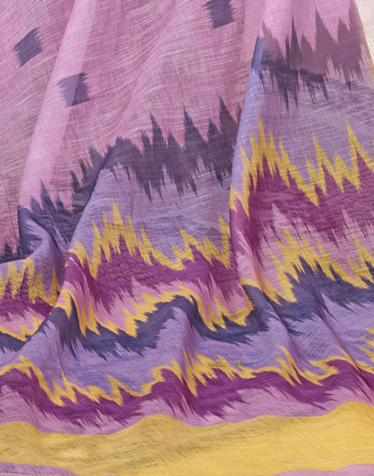 Ready To Wear Light Purple Linen Printed Saree With Pocket - Image 11
