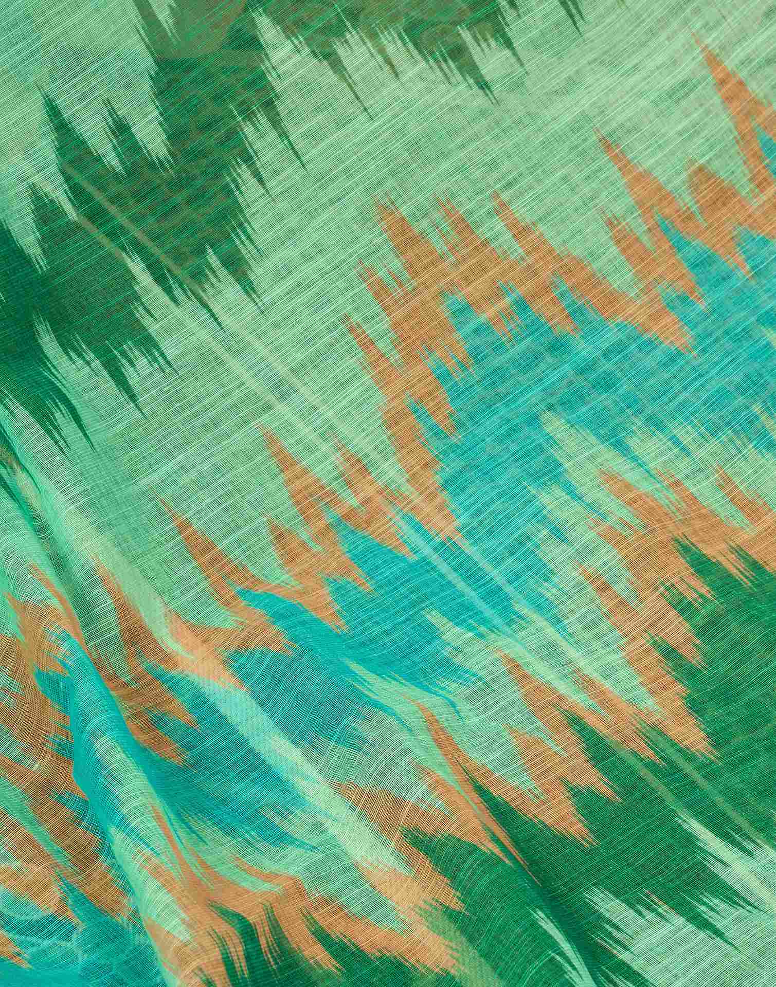 Ready To Wear Light Teal Green Linen Printed Saree With Pocket - Image 12