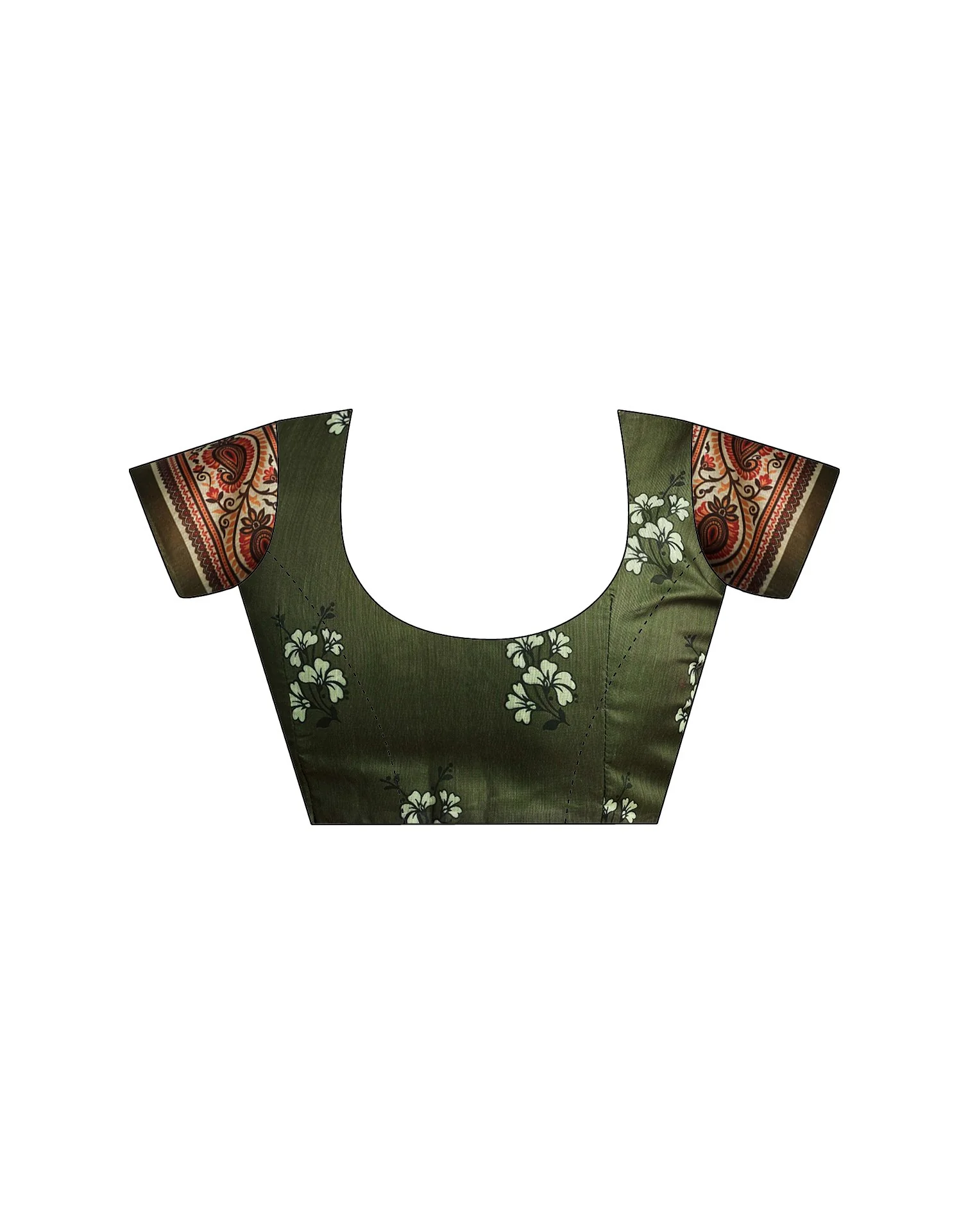 Ready To Wear Light Green Linen Floral Printed Saree - Image 11