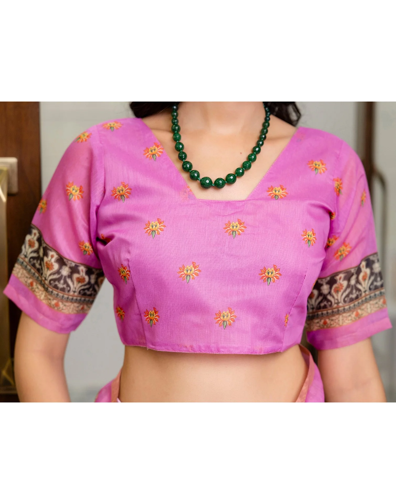 Ready To Wear Light Cream Linen Printed Saree - Image 12
