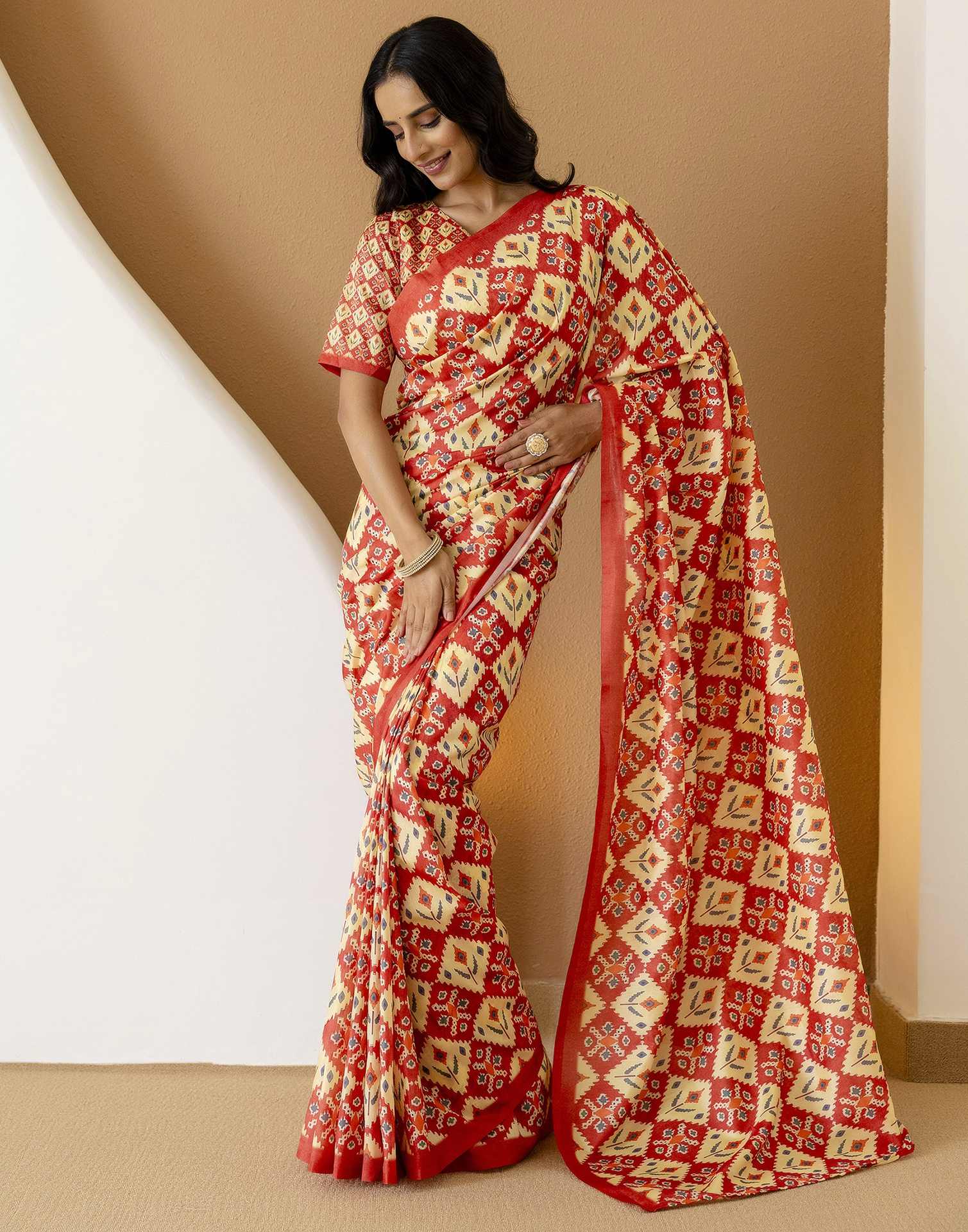 Ready To Wear Multicoloured Silk Printed Saree - Image 10
