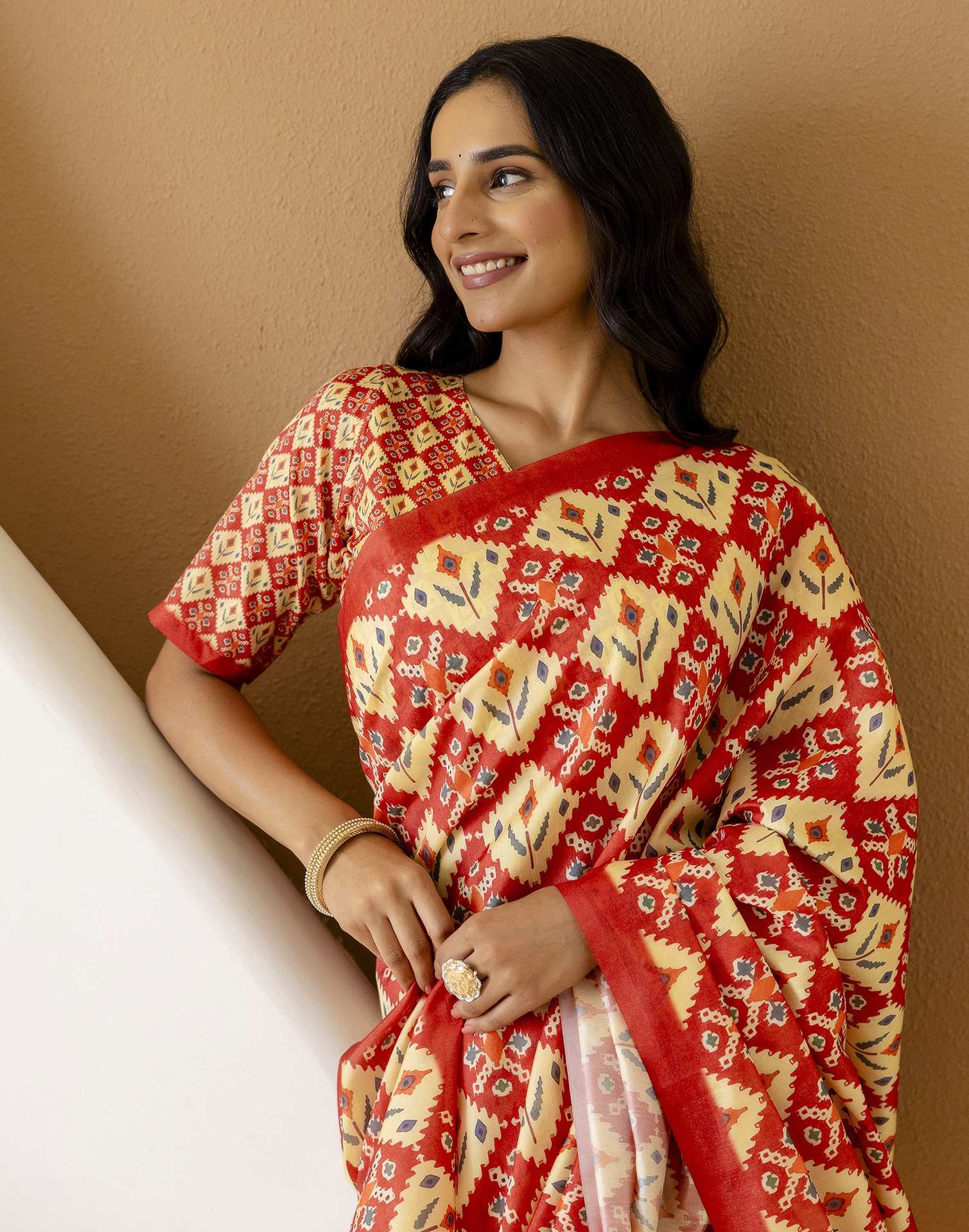 Ready To Wear Multicoloured Silk Printed Saree - Image 11