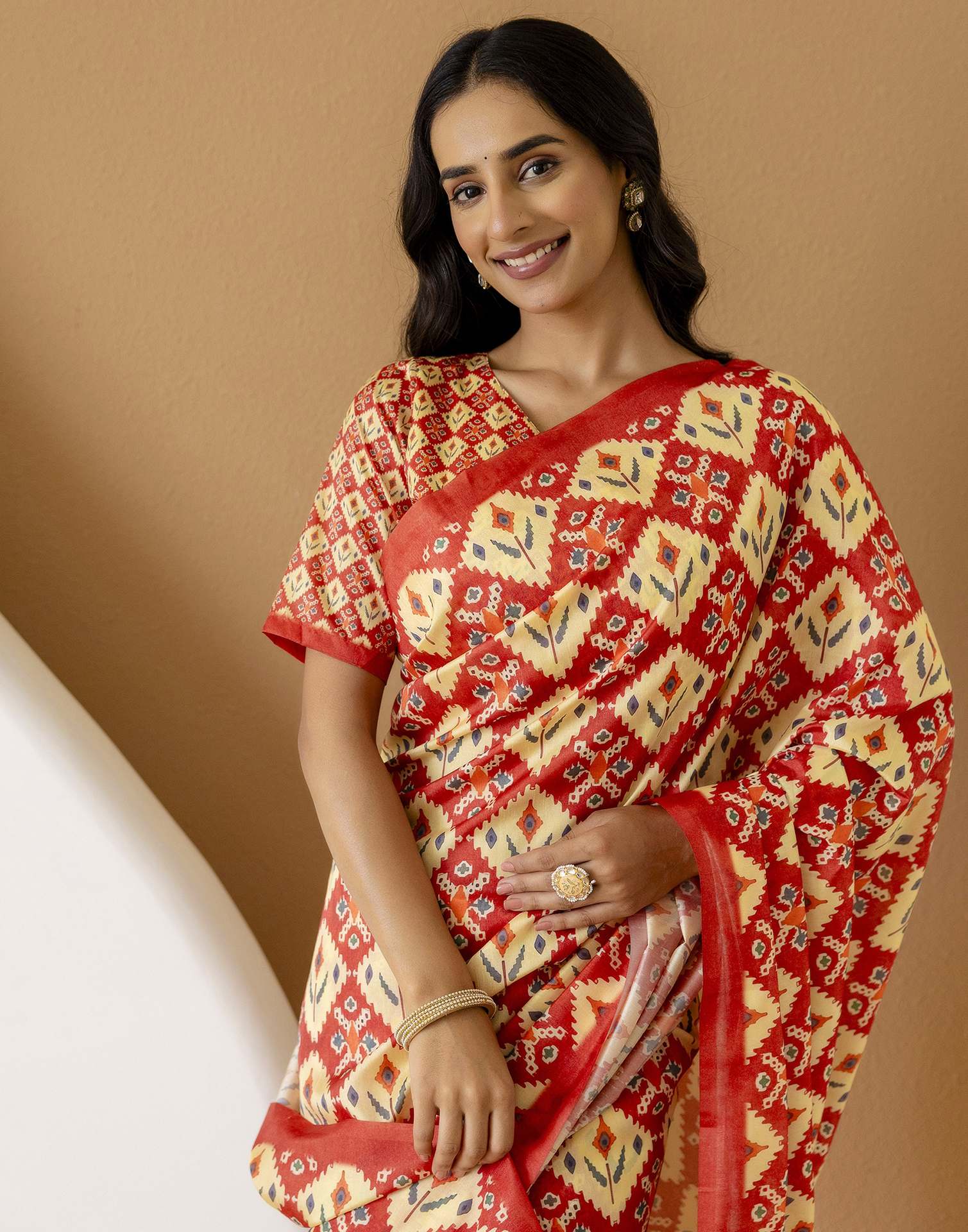 Ready To Wear Multicoloured Silk Printed Saree - Image 5