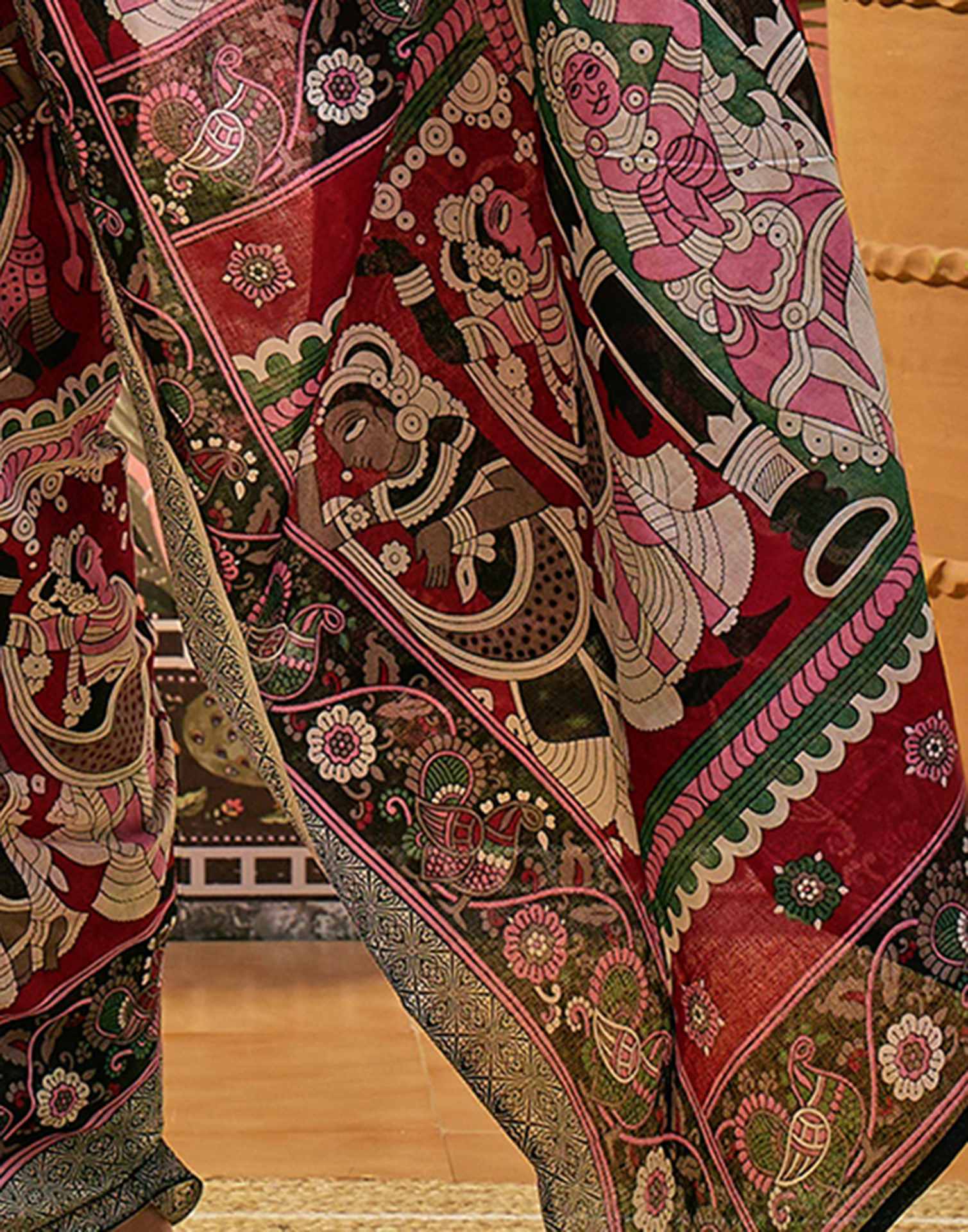 Ready To Wear Maroon Cotton Printed Saree - Image 10