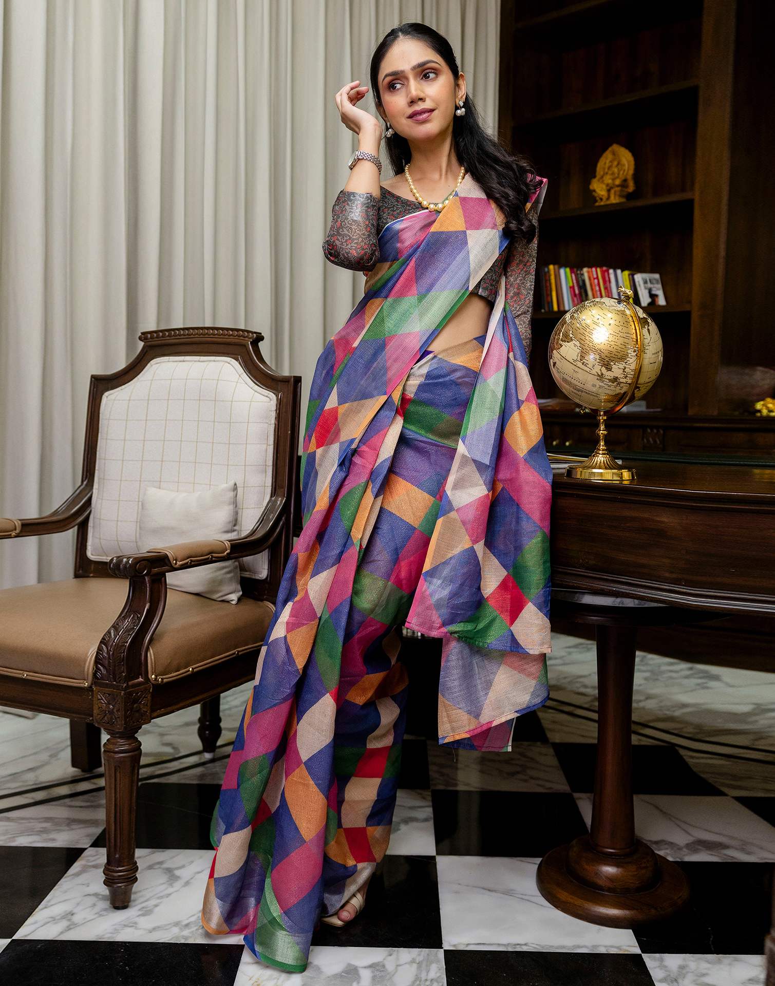 Ready To Wear Multicoloured Cotton Printed Saree - Image 8