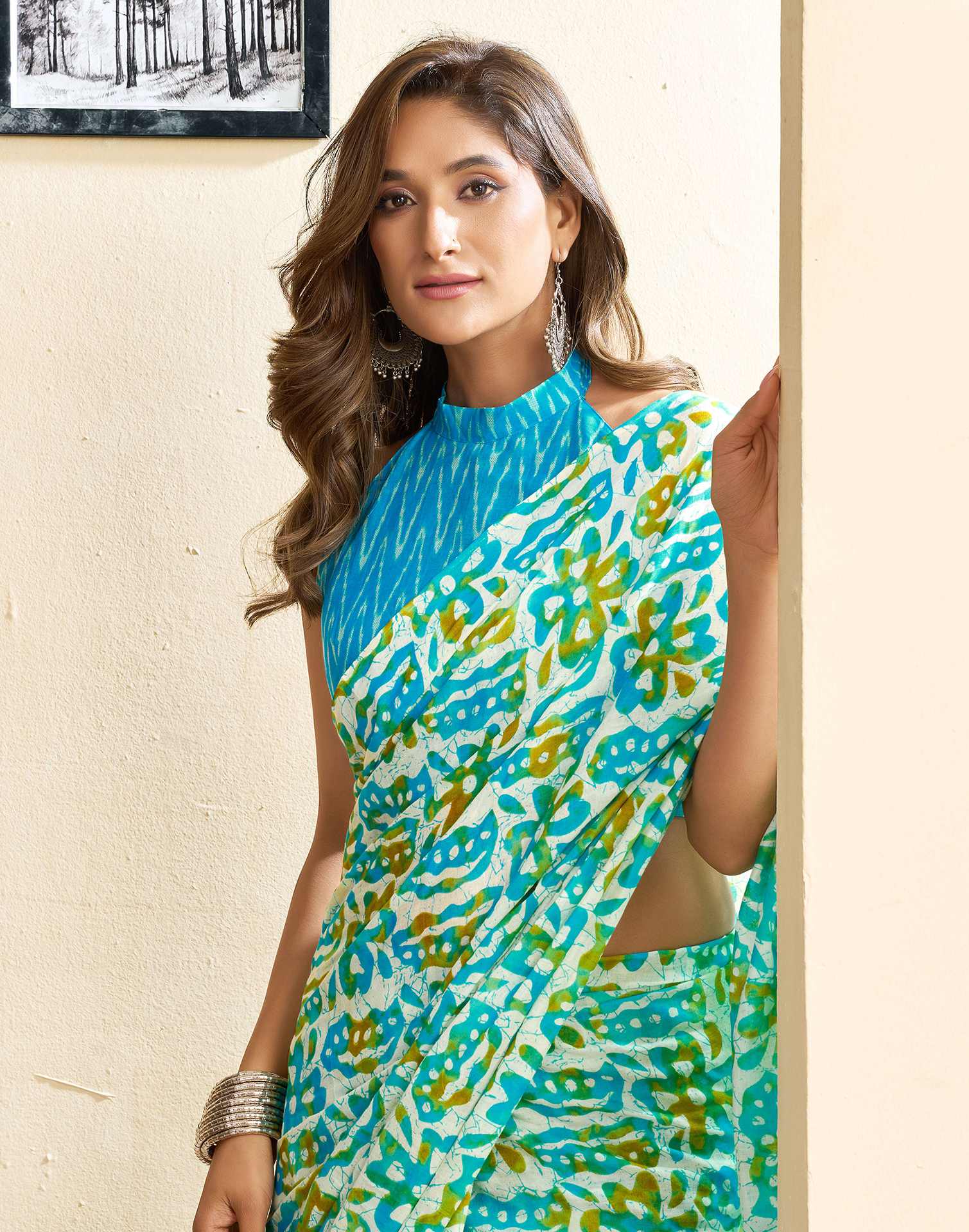 Ready To Wear Multicoloured Cotton Printed Saree With Pocket - Image 4