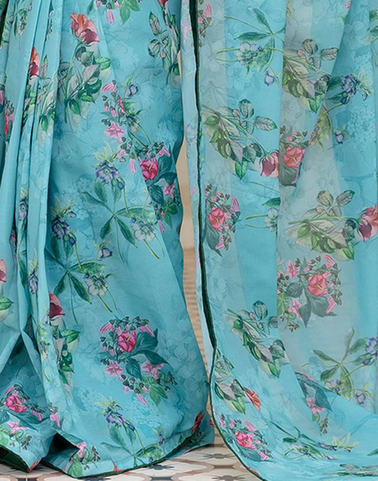 Ready To Wear Multicoloured Georgette Floral Printed Saree - Image 13