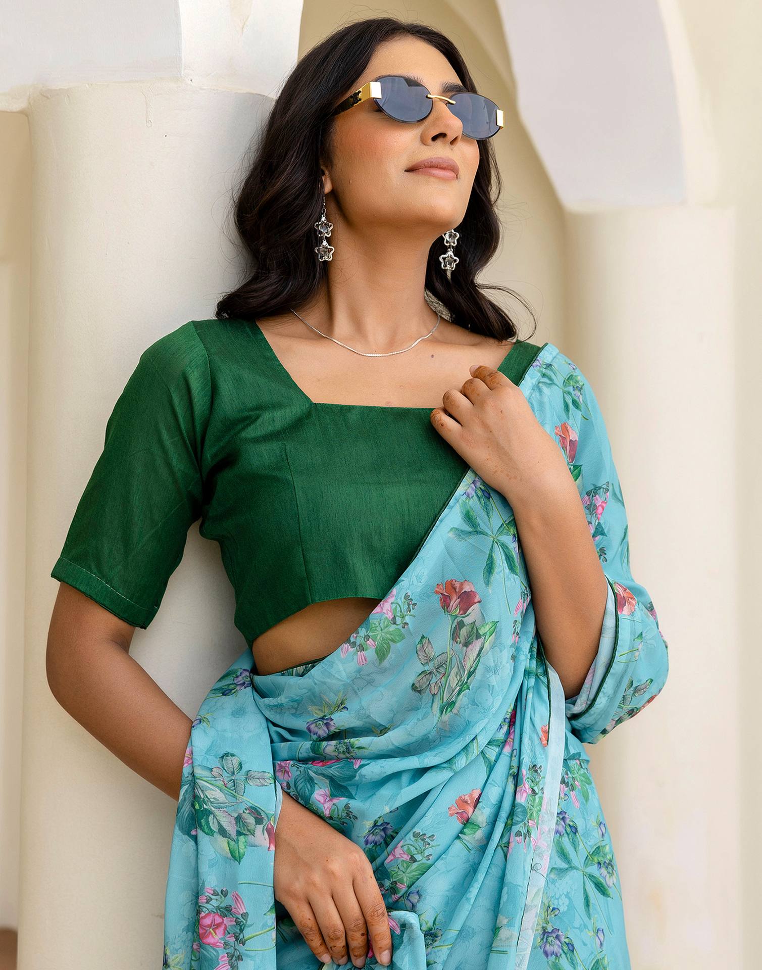 Ready To Wear Multicoloured Georgette Floral Printed Saree - Image 4