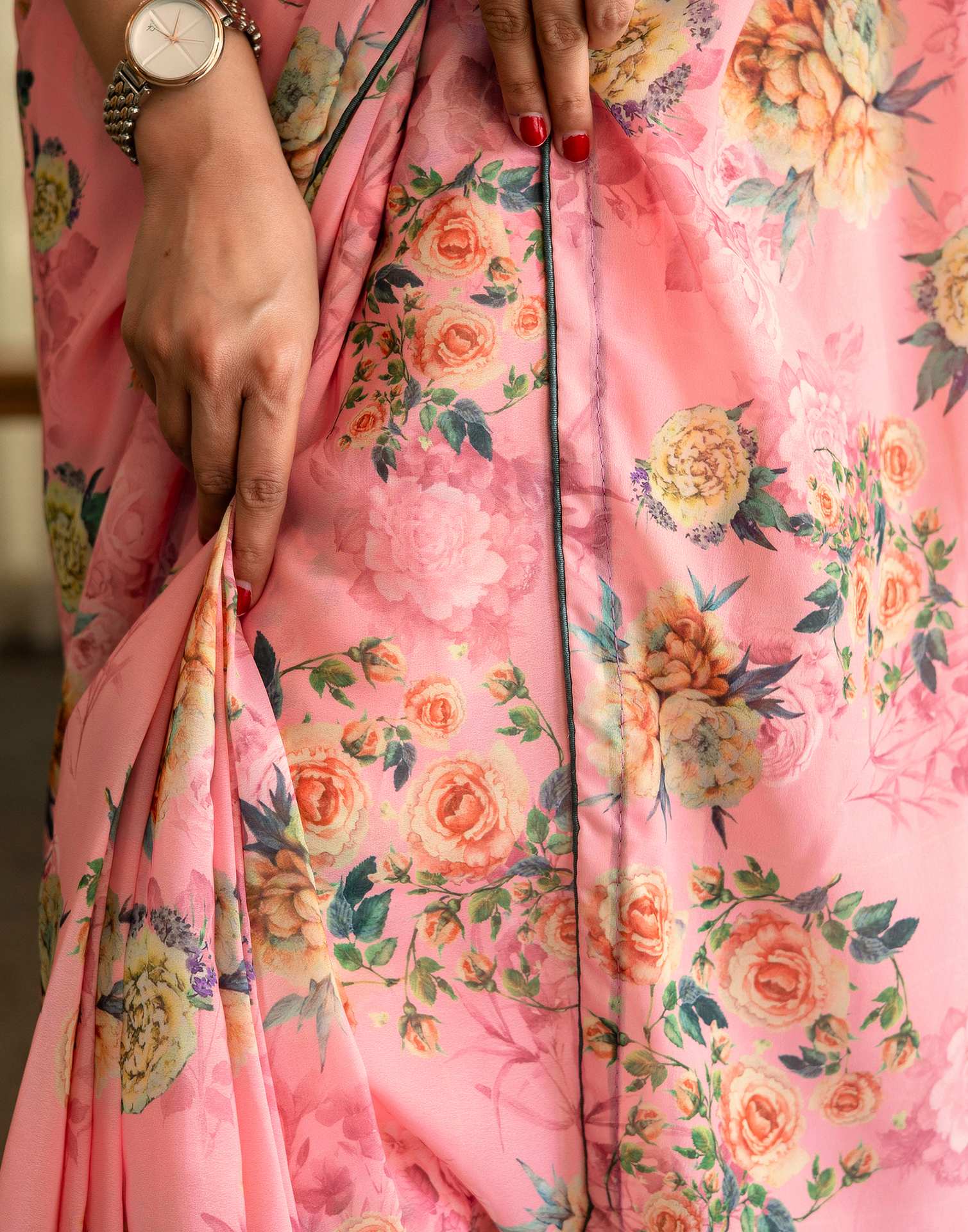Ready To Wear Multicoloured Georgette Floral Printed Saree - Image 12