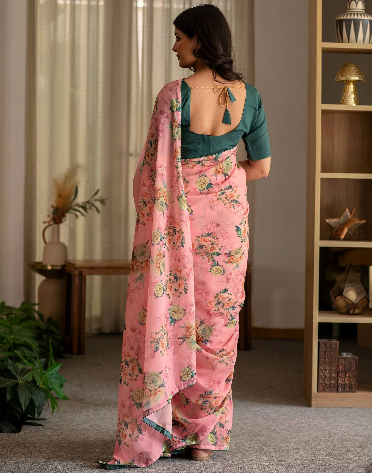 Ready To Wear Multicoloured Georgette Floral Printed Saree - Image 7