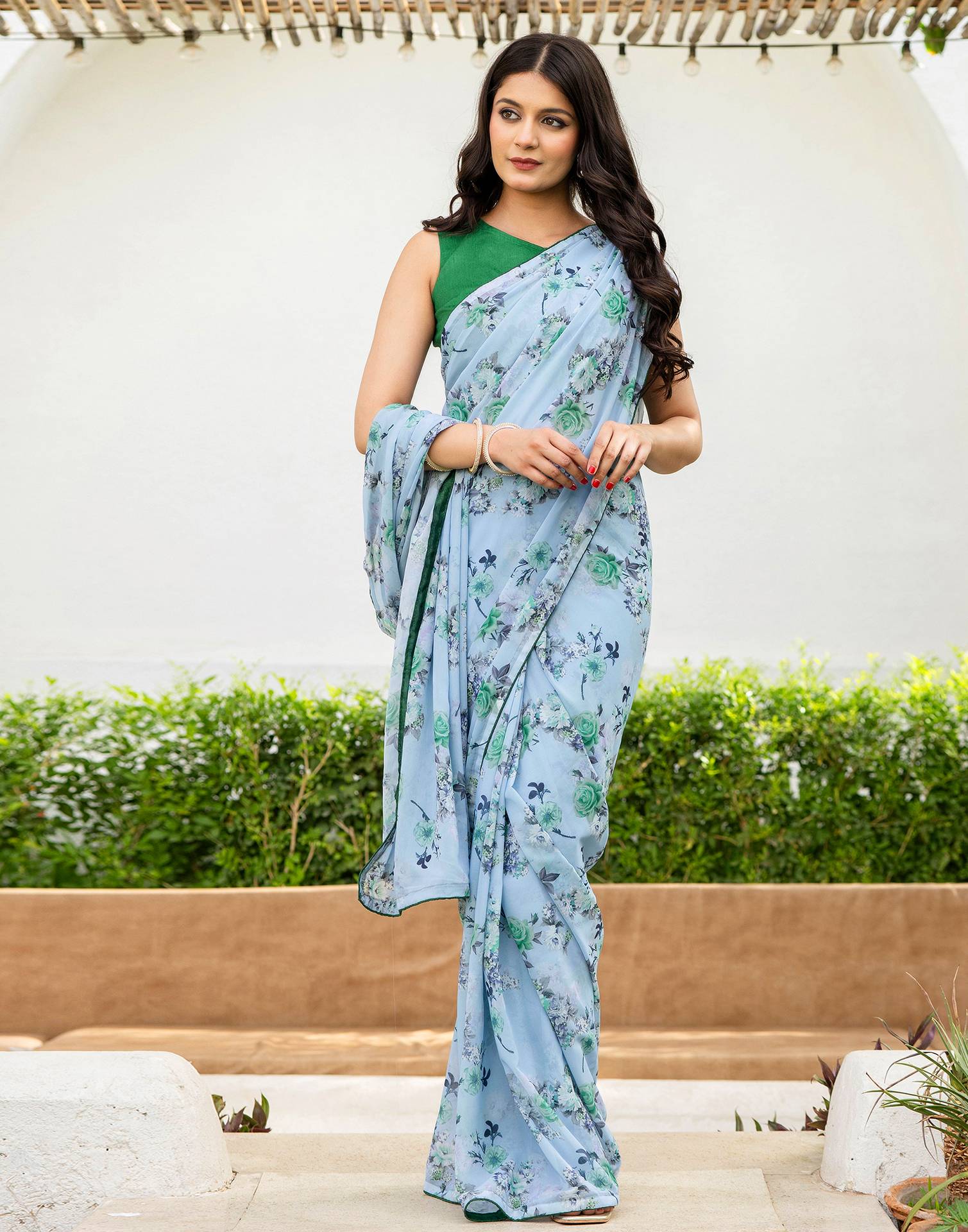 Ready To Wear Multicoloured Georgette Floral Printed Saree - Image 6