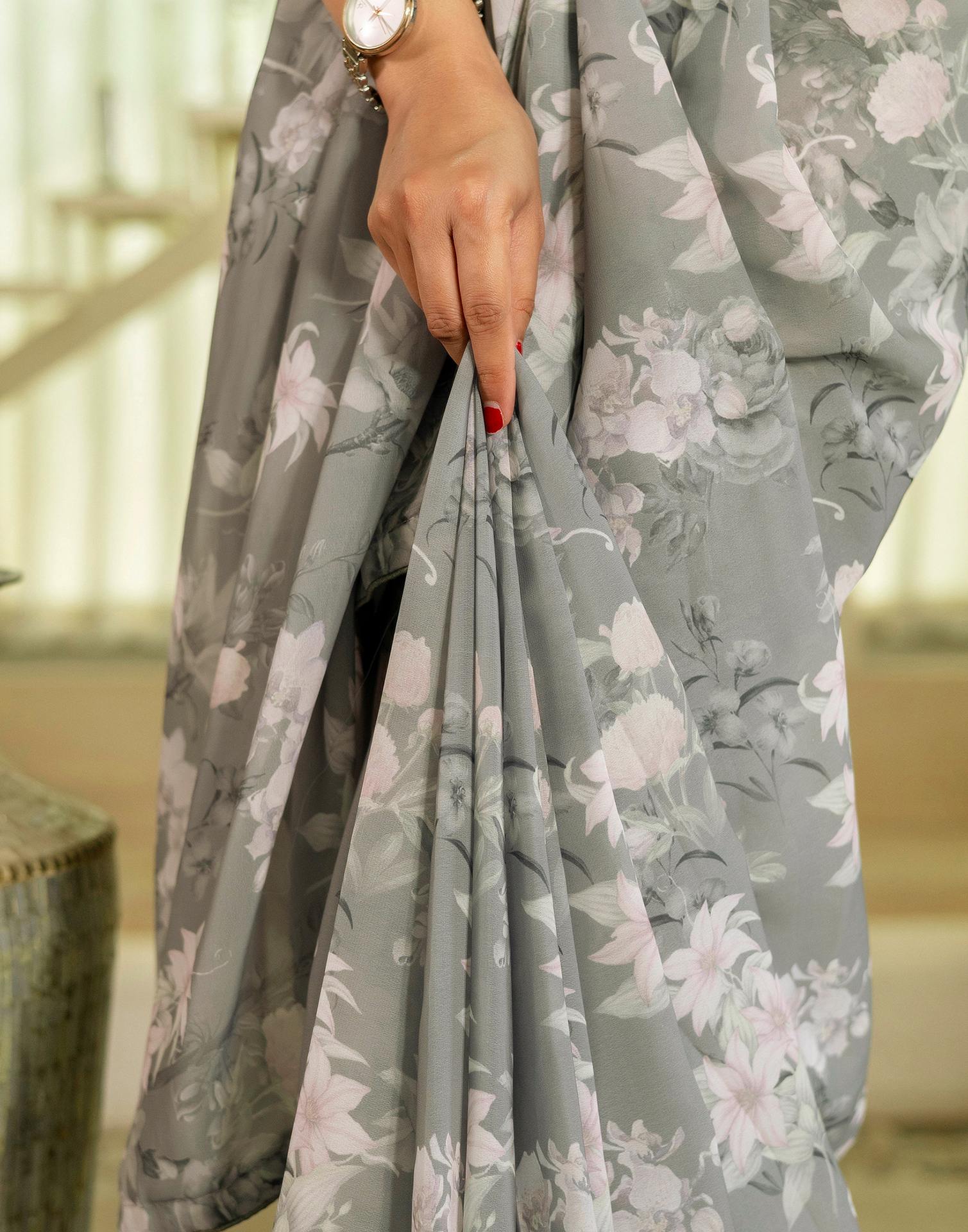 Ready To Wear Multicoloured Georgette Floral Printed Saree - Image 10