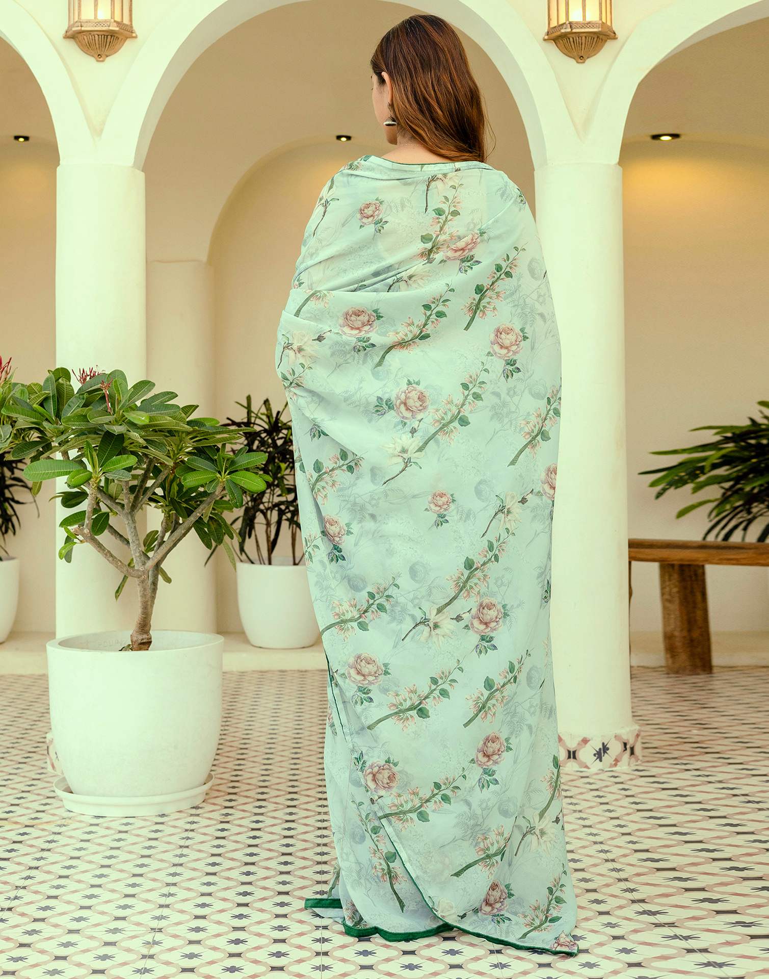 Ready To Wear Multicoloured Georgette Floral Printed Saree - Image 10
