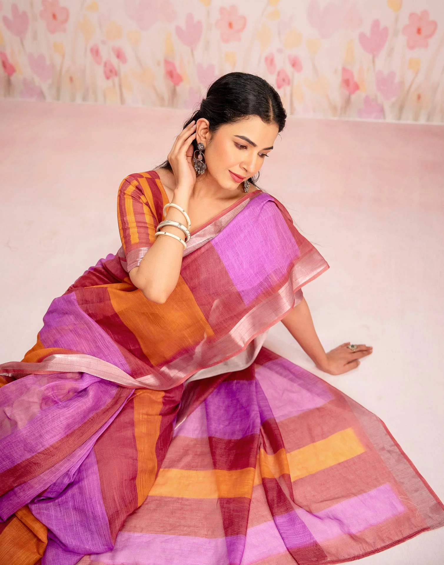 Ready To Wear Multicoloured Silk Printed Saree - Image 10