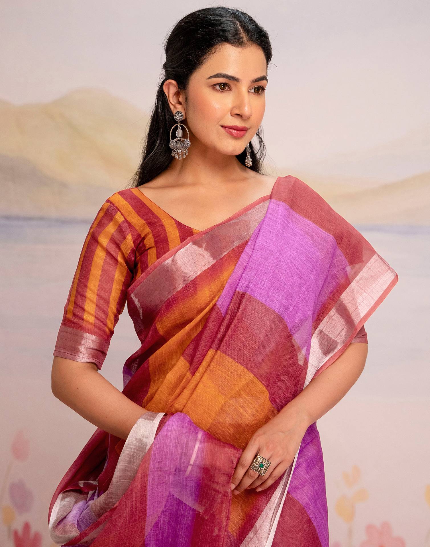 Ready To Wear Multicoloured Silk Printed Saree - Image 4