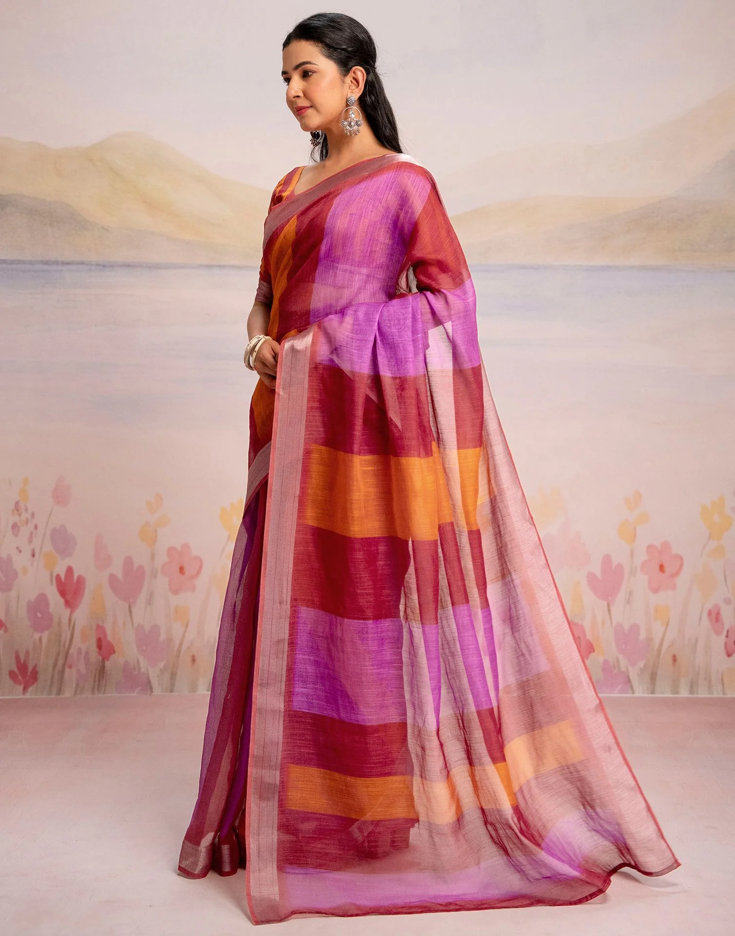Ready To Wear Multicoloured Silk Printed Saree - Image 6