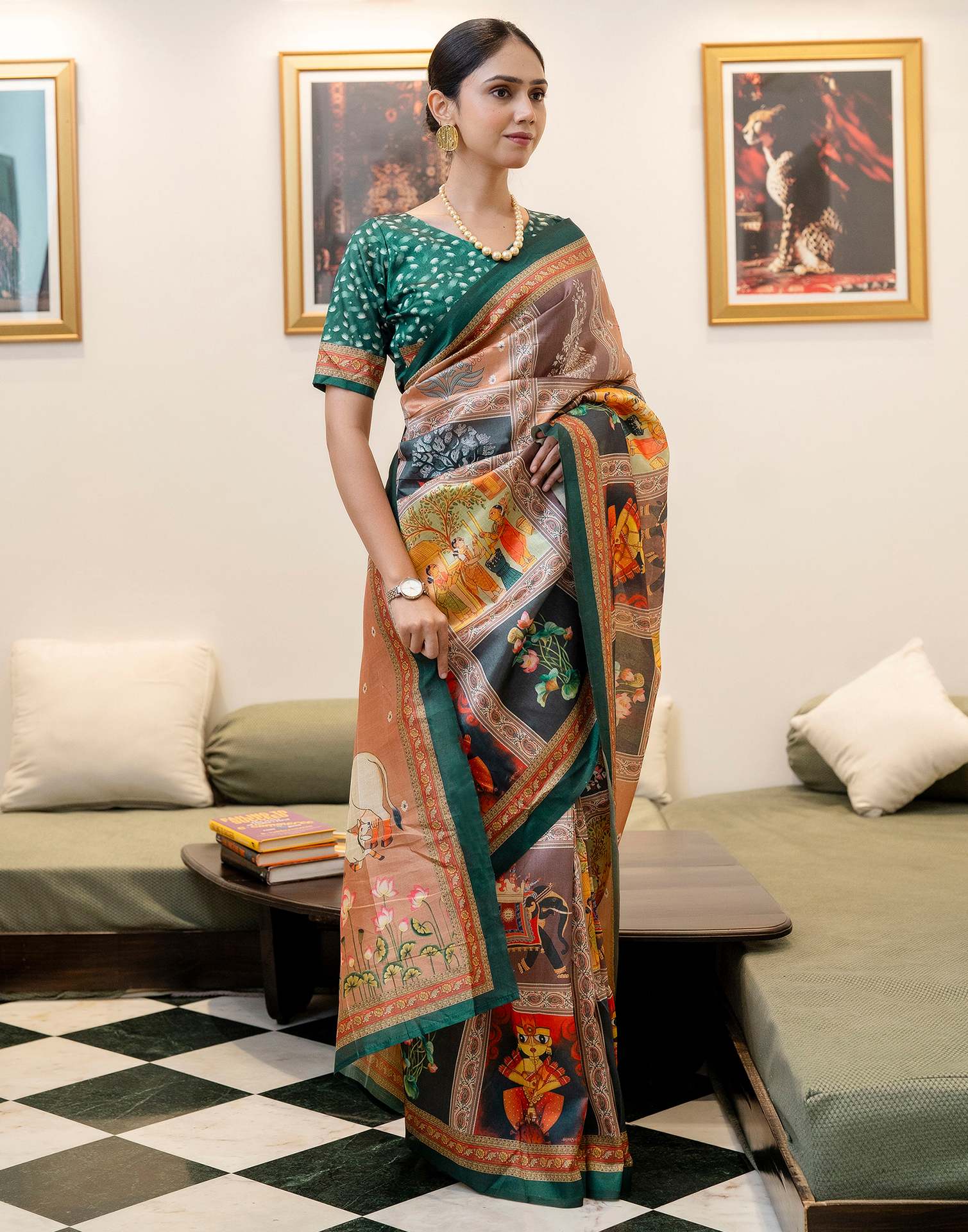 Ready To Wear Multicoloured Silk Printed Saree - Image 7